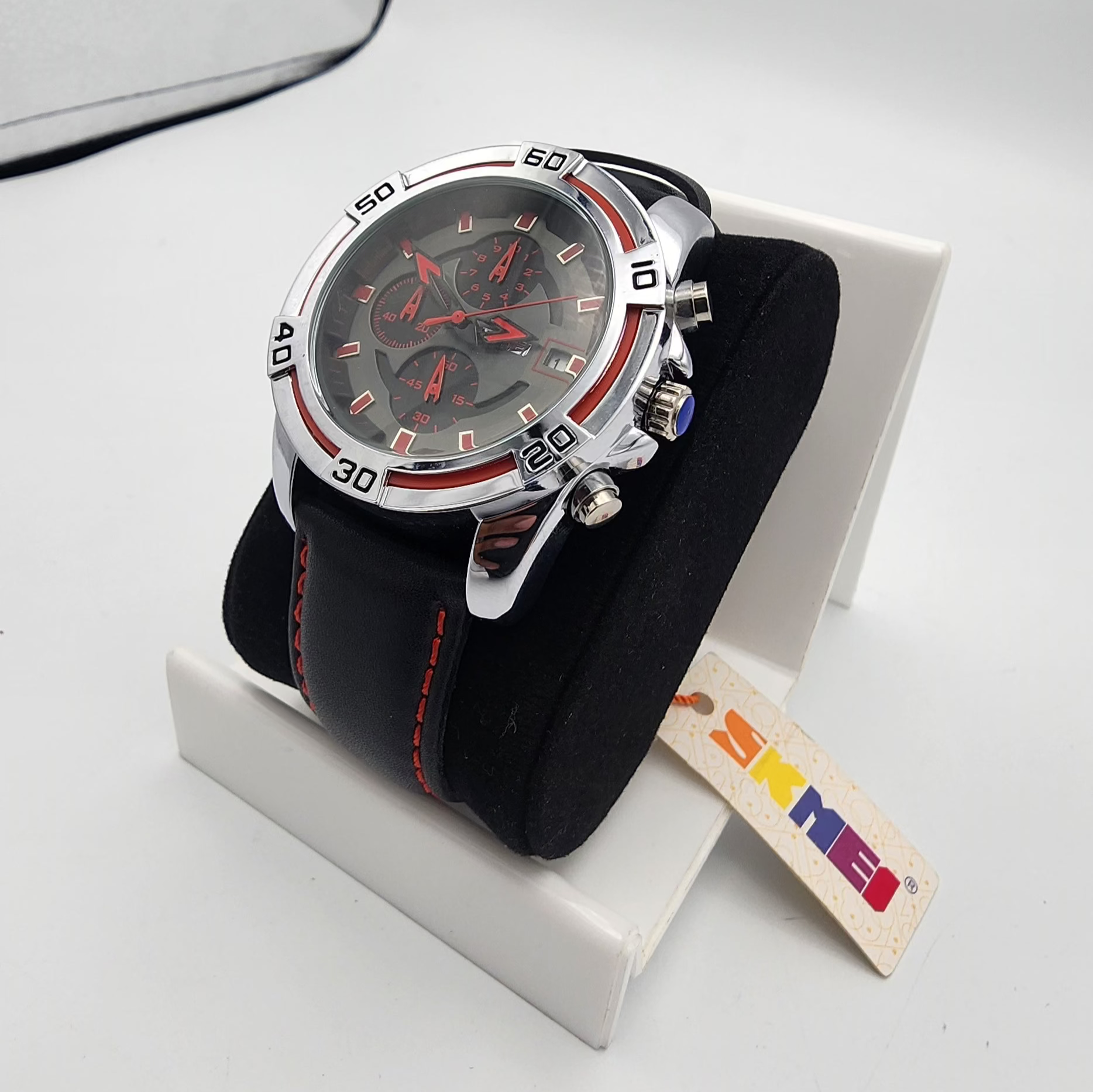 Skemi 9156 Black Red Leather Strap Date Just