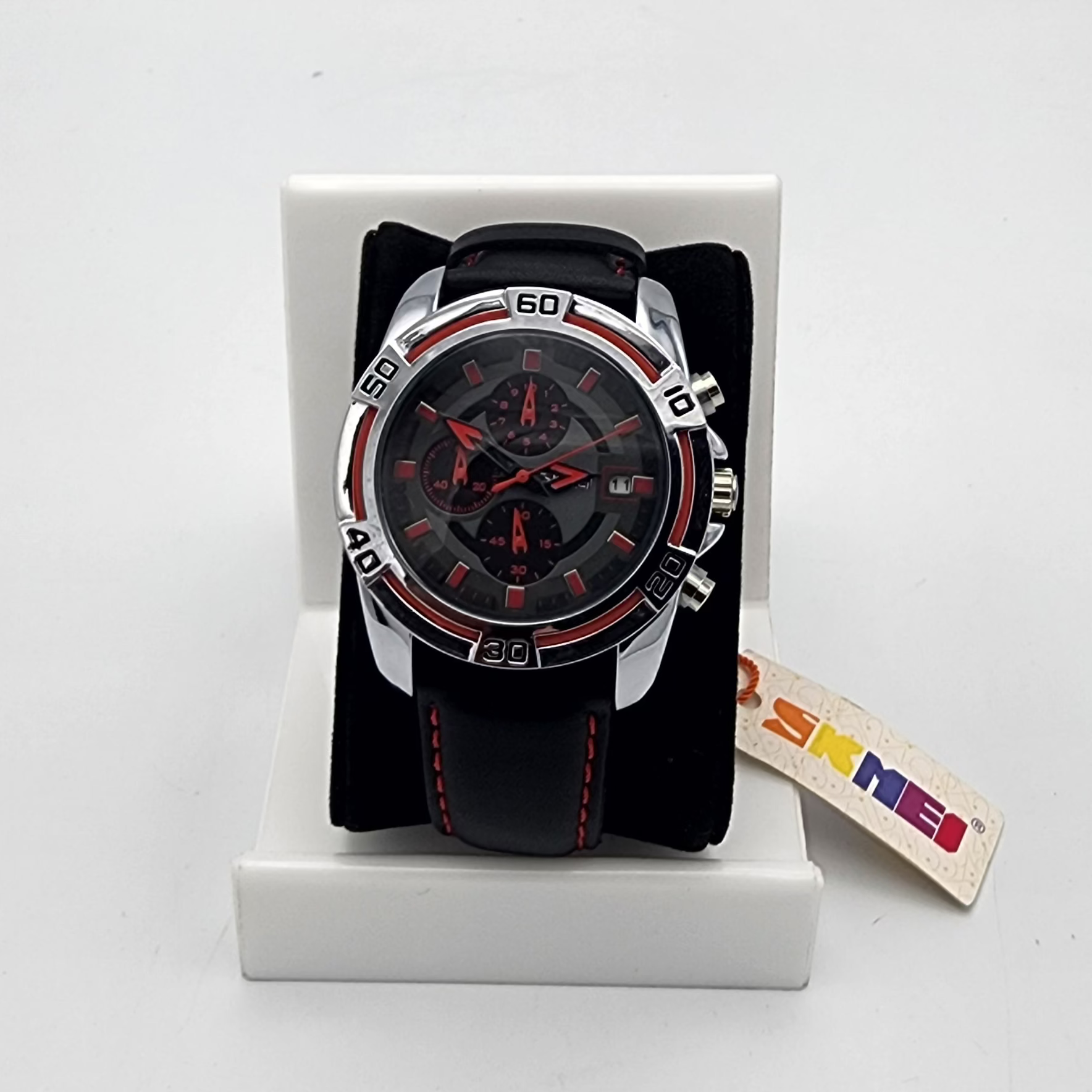 Skemi 9156 Black Red Leather Strap Date Just