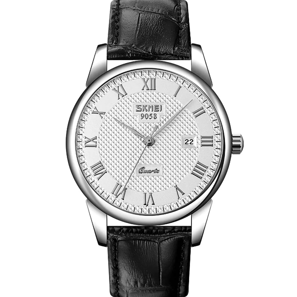 Skemi 9058 Black Leathers Strap White Dial Date just