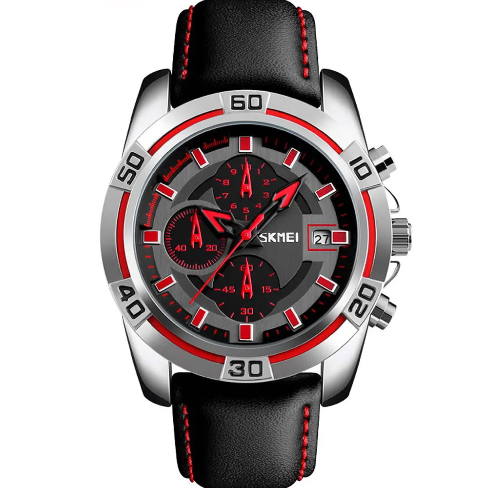 Skemi 9156 Black Red Leather Strap Date Just