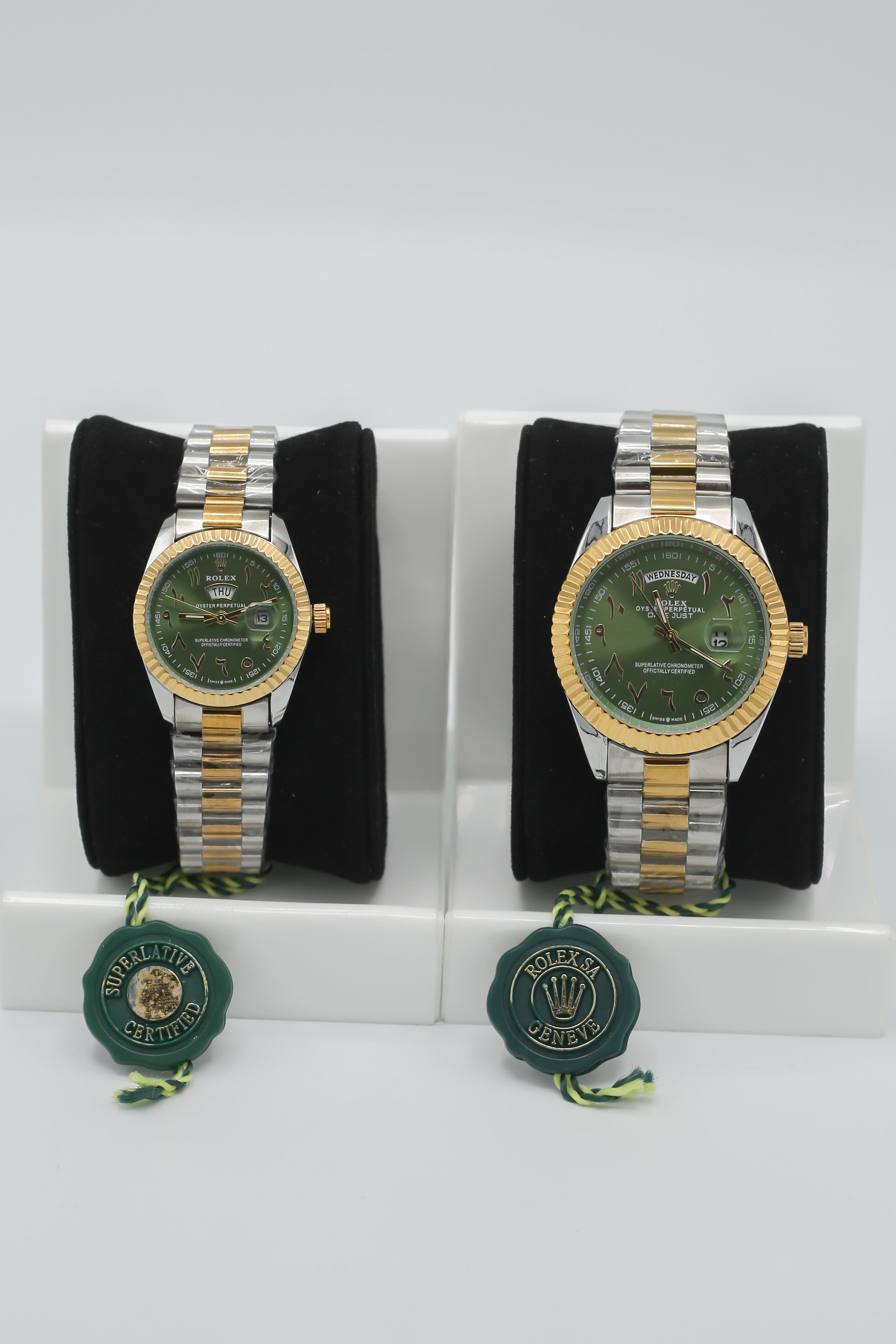 Rolex Couple Day Date Quartz TwoTone Stainless Steel Watch