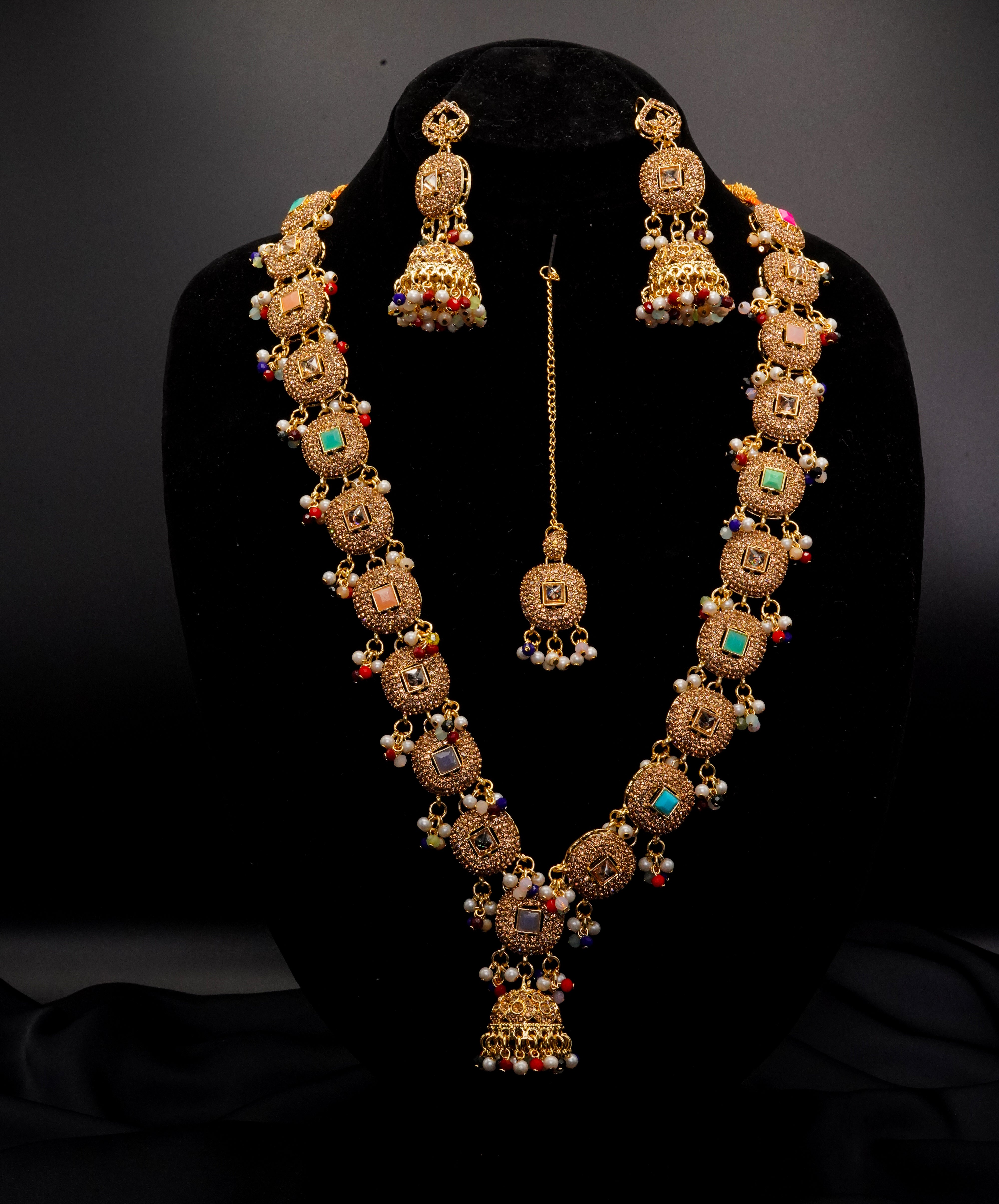 Golden with Multiple Stone Jewellery Set JS-02