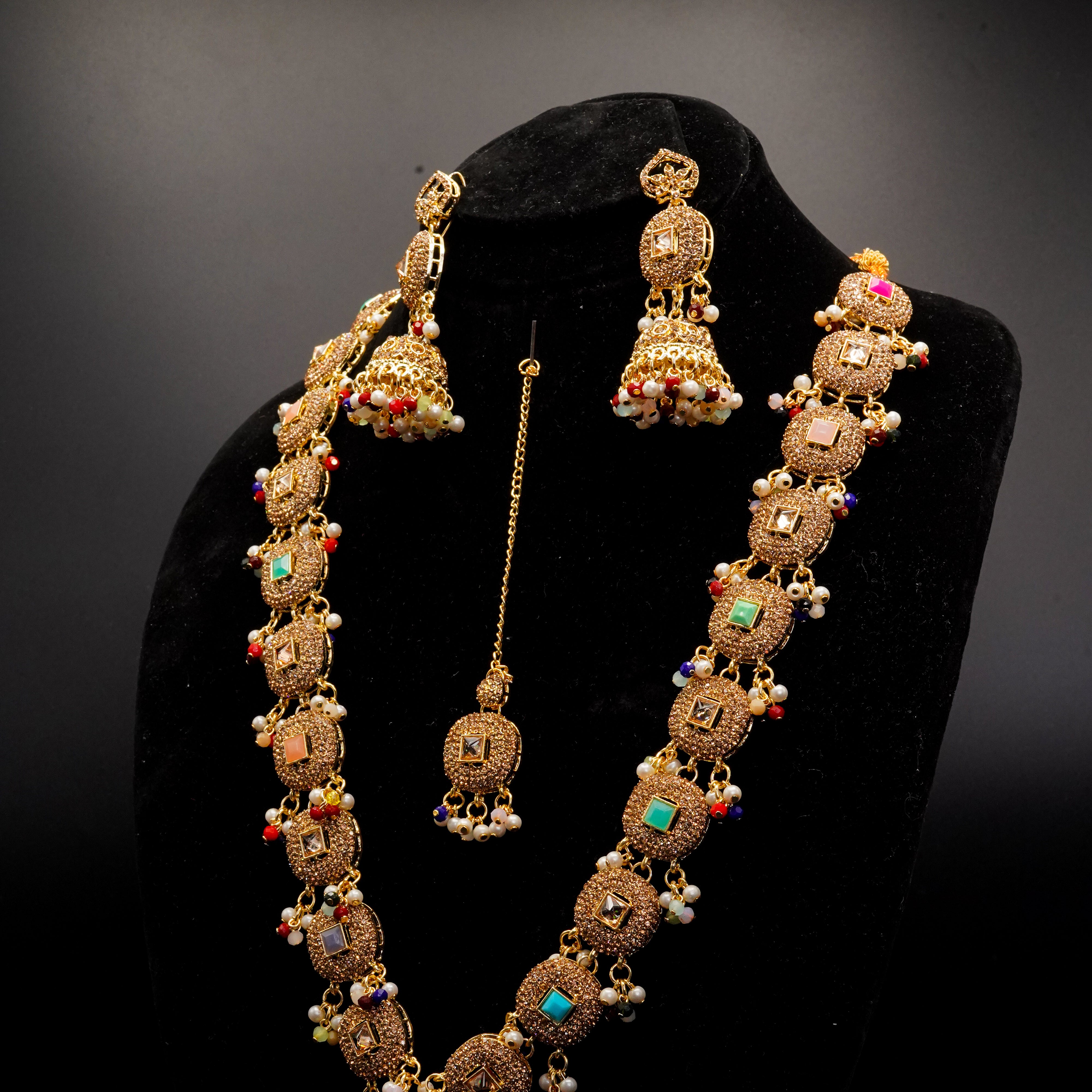 Golden with Multiple Stone Jewellery Set JS-02