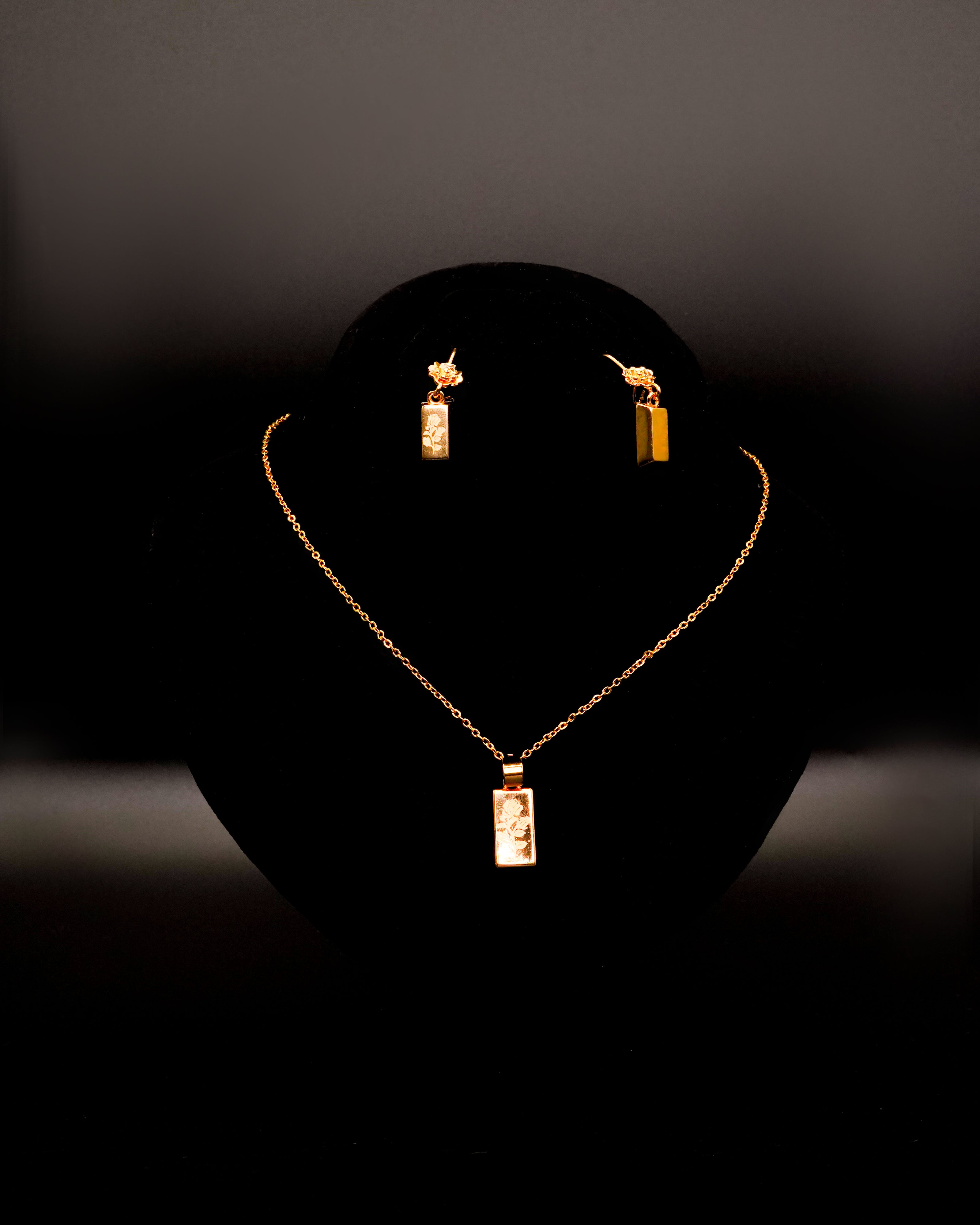 Gold Brick Locket Set LS-2