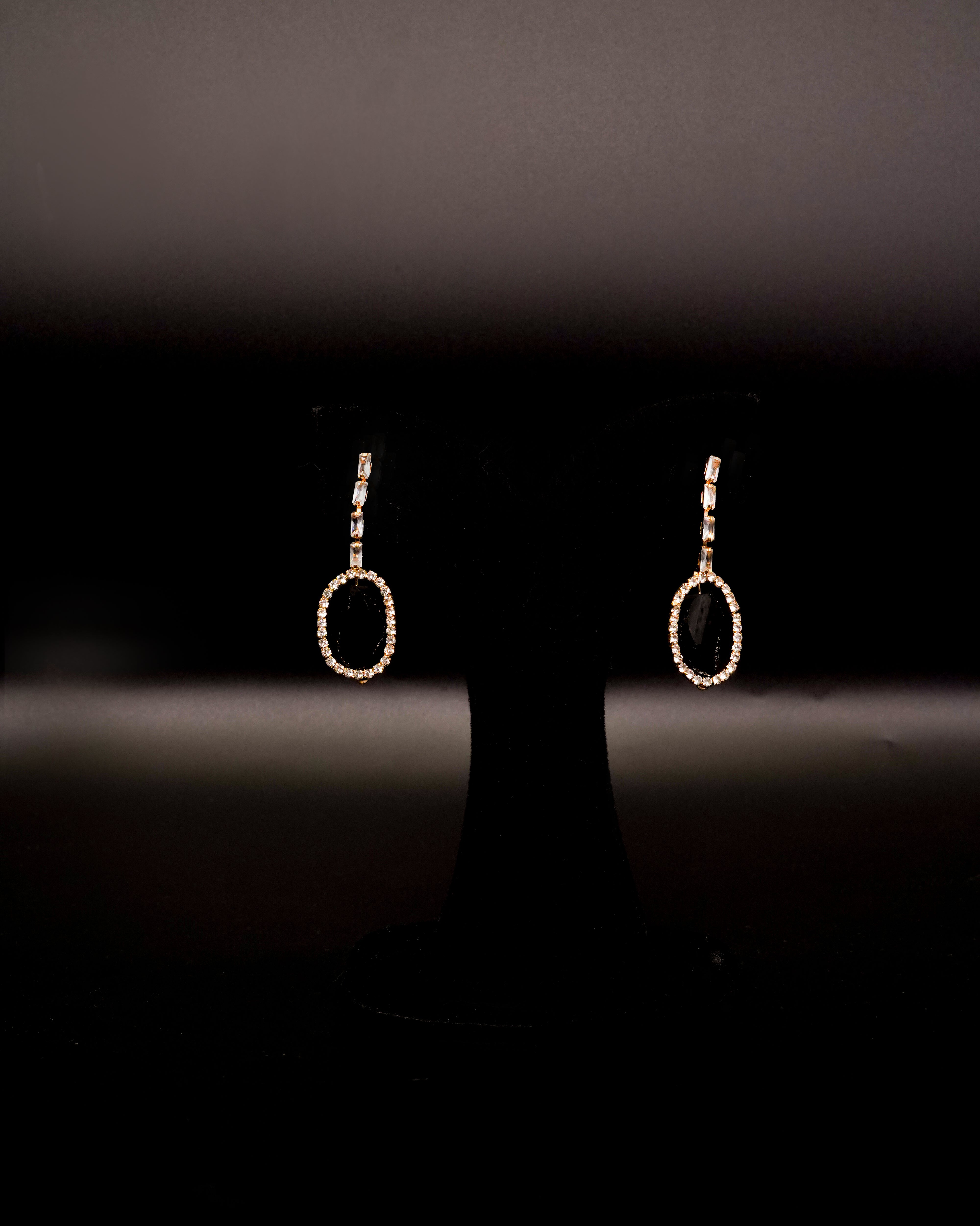 Black Stone Drop Earrings E-17