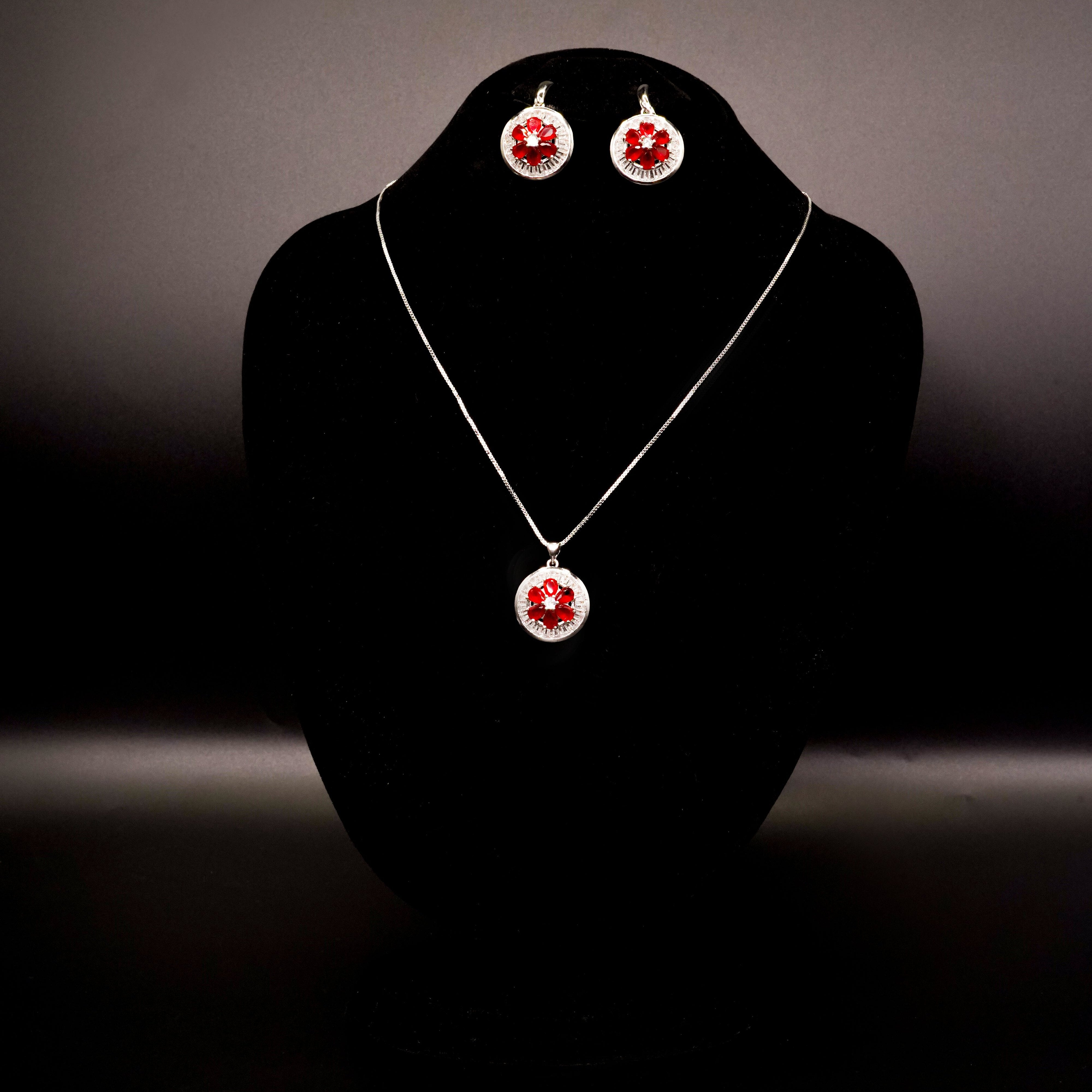 Flower Pendant Necklace Set with Earrings LS-10