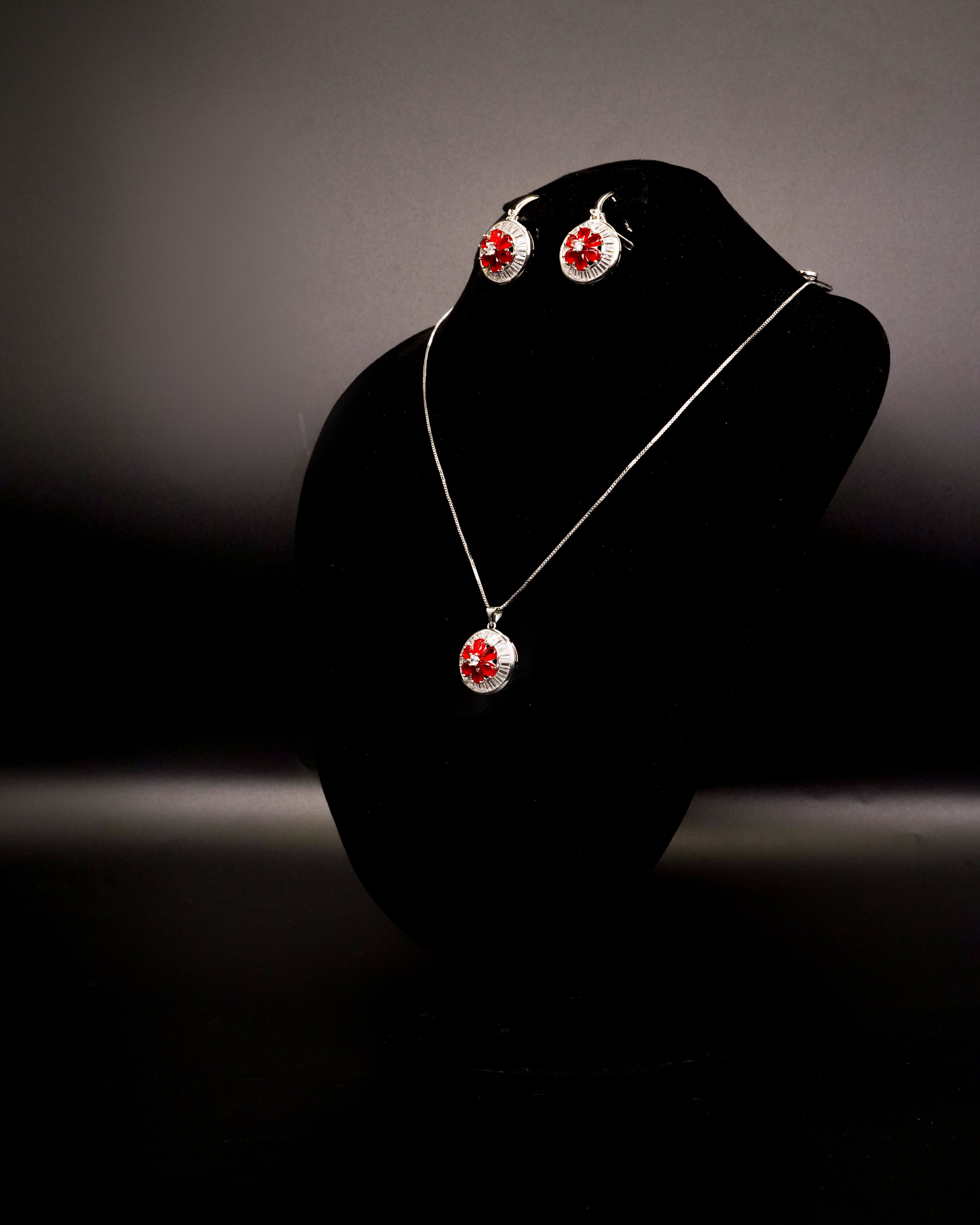 Flower Pendant Necklace Set with Earrings LS-10