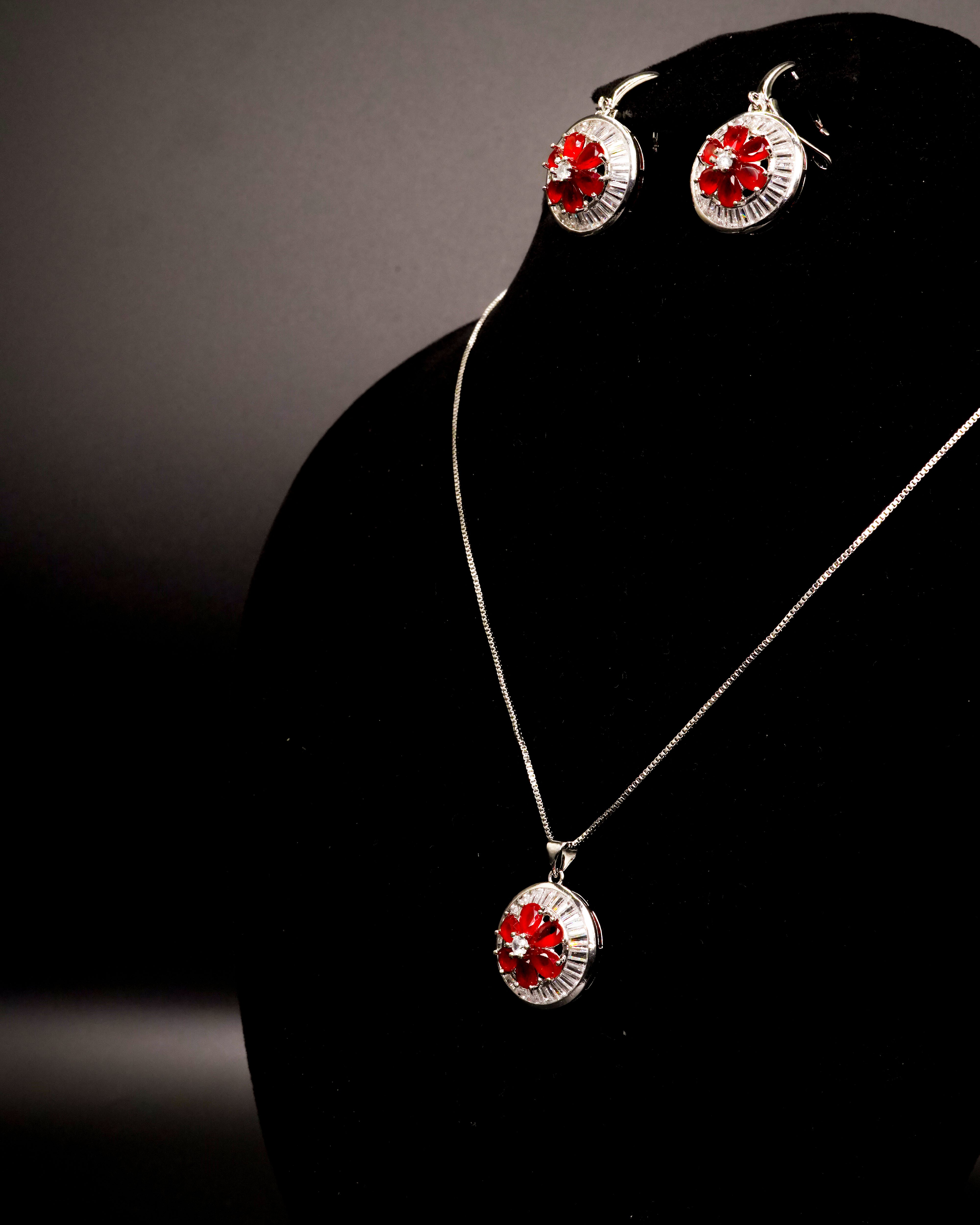 Flower Pendant Necklace Set with Earrings LS-10