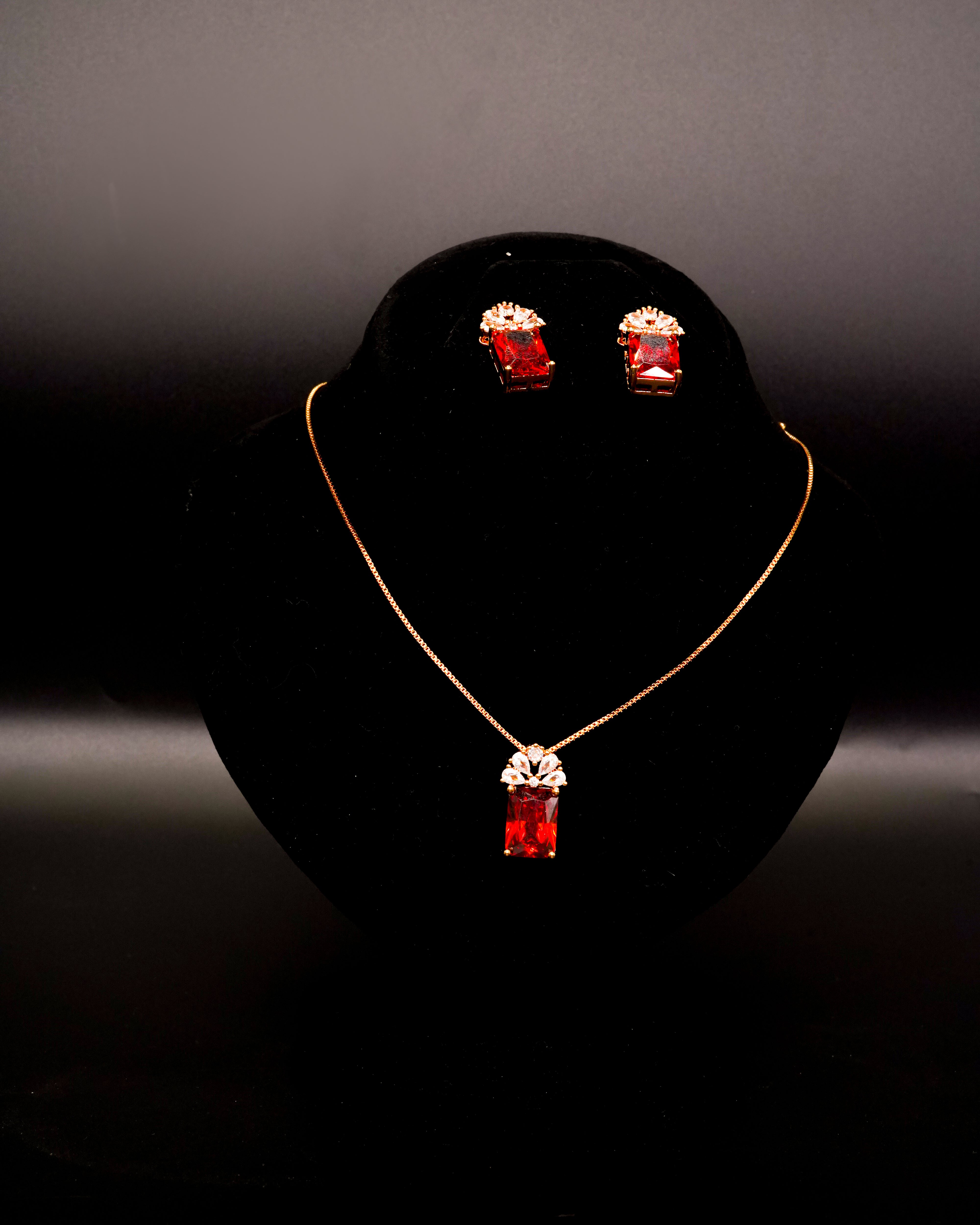 Ruby Stone Pendant Necklace with Earrings LS-11