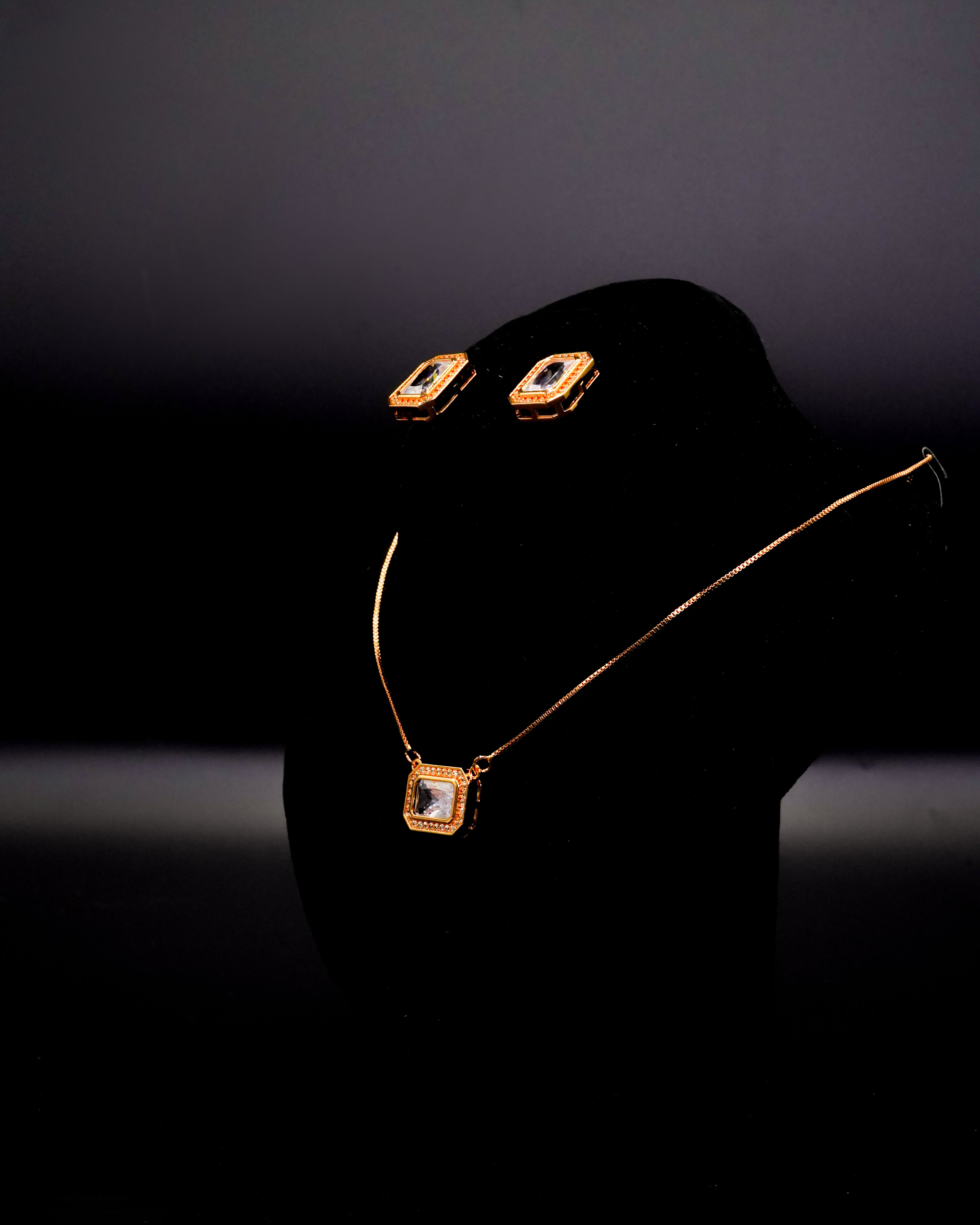 Square Pendant Necklace with Earrings LS-13