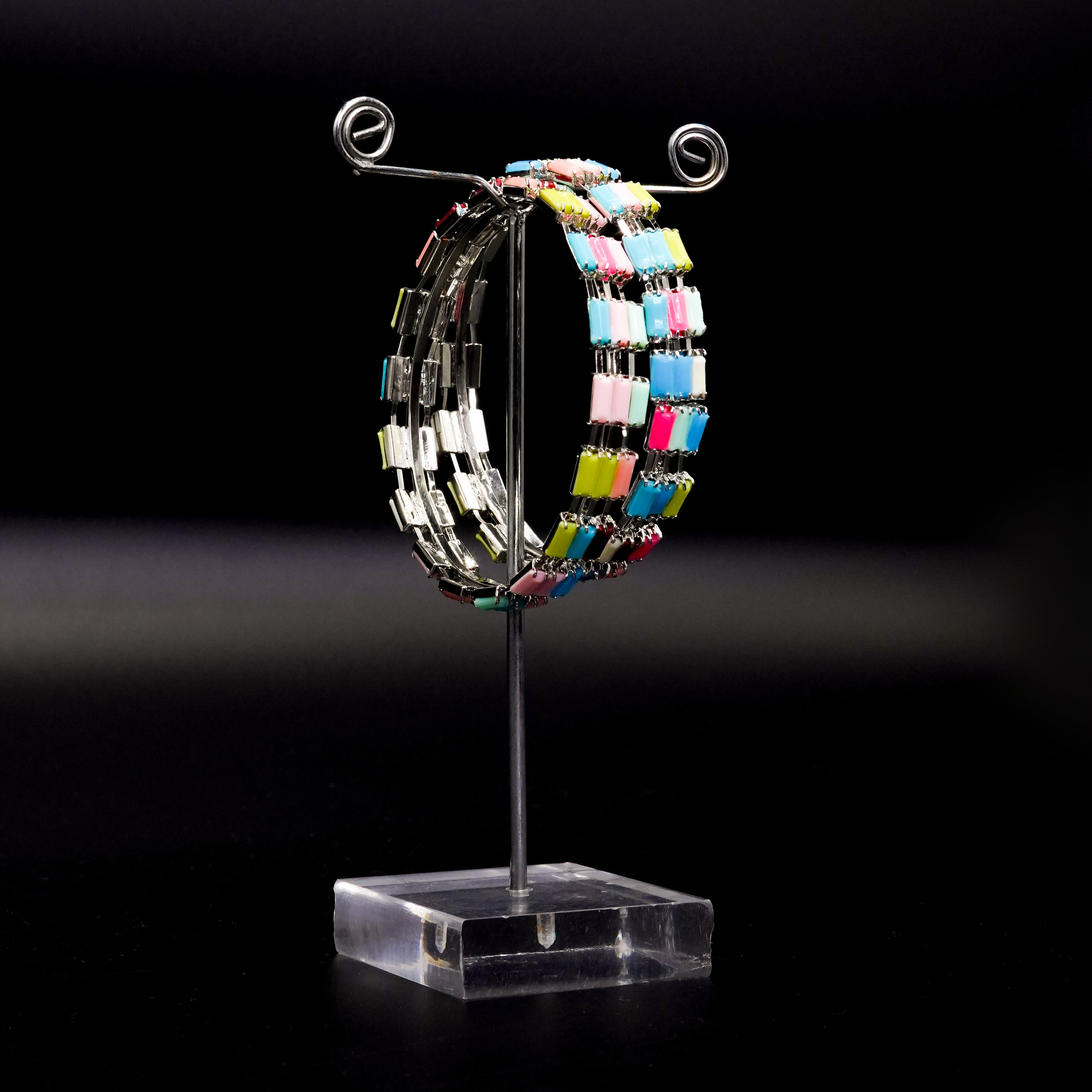 Multi Colour Stone Bangles Silver Set B-02