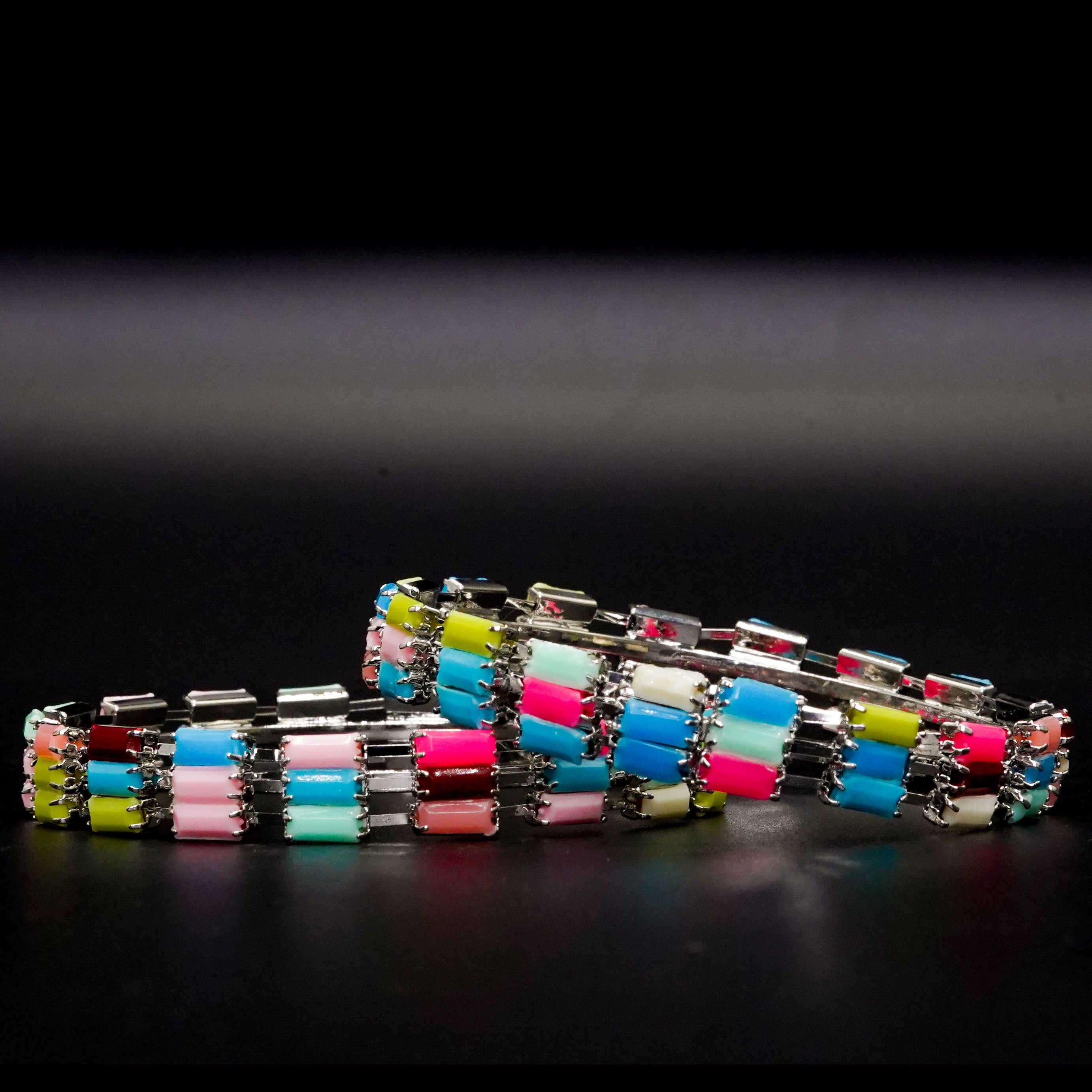 Multi Colour Stone Bangles Silver Set B-02