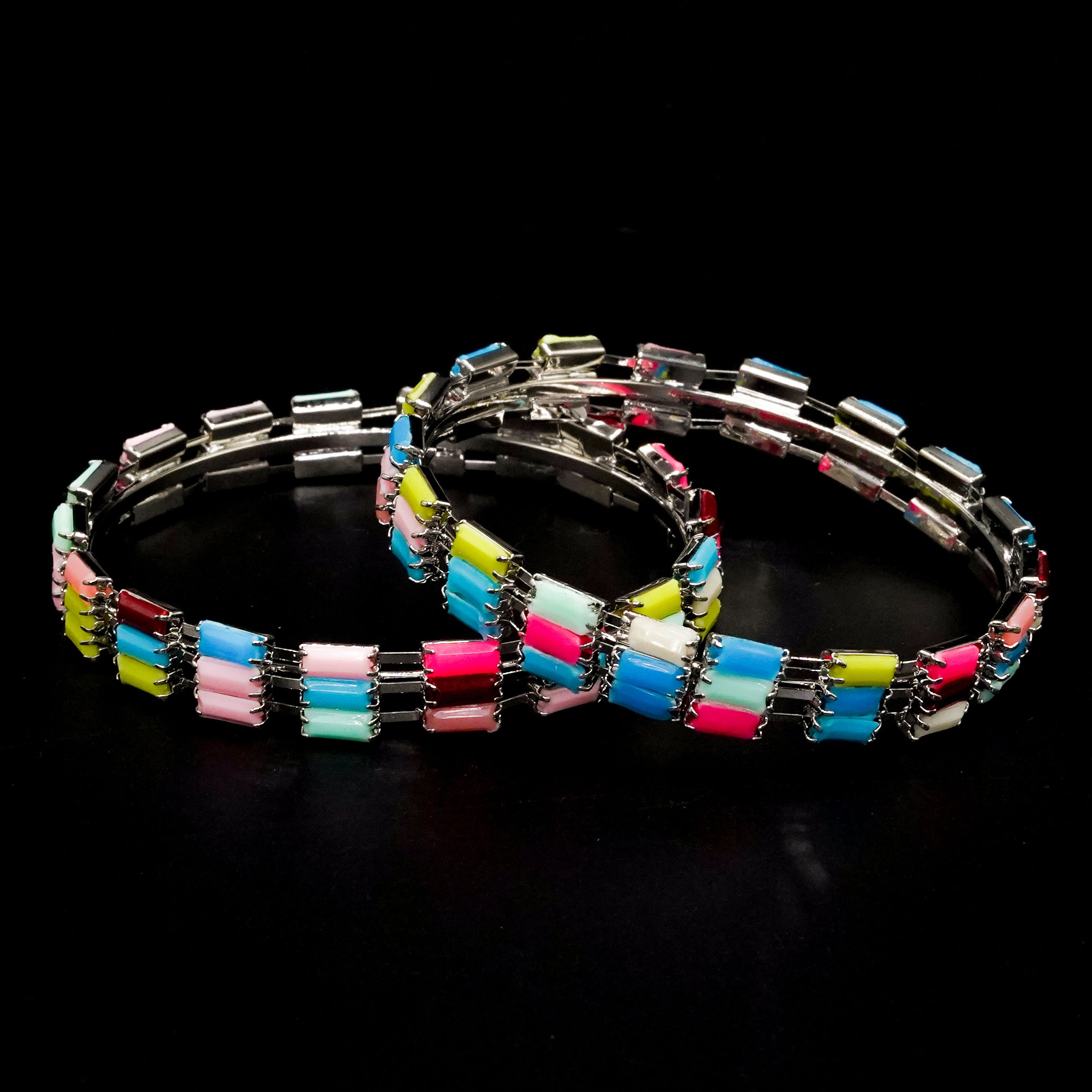 Multi Colour Stone Bangles Silver Set B-02