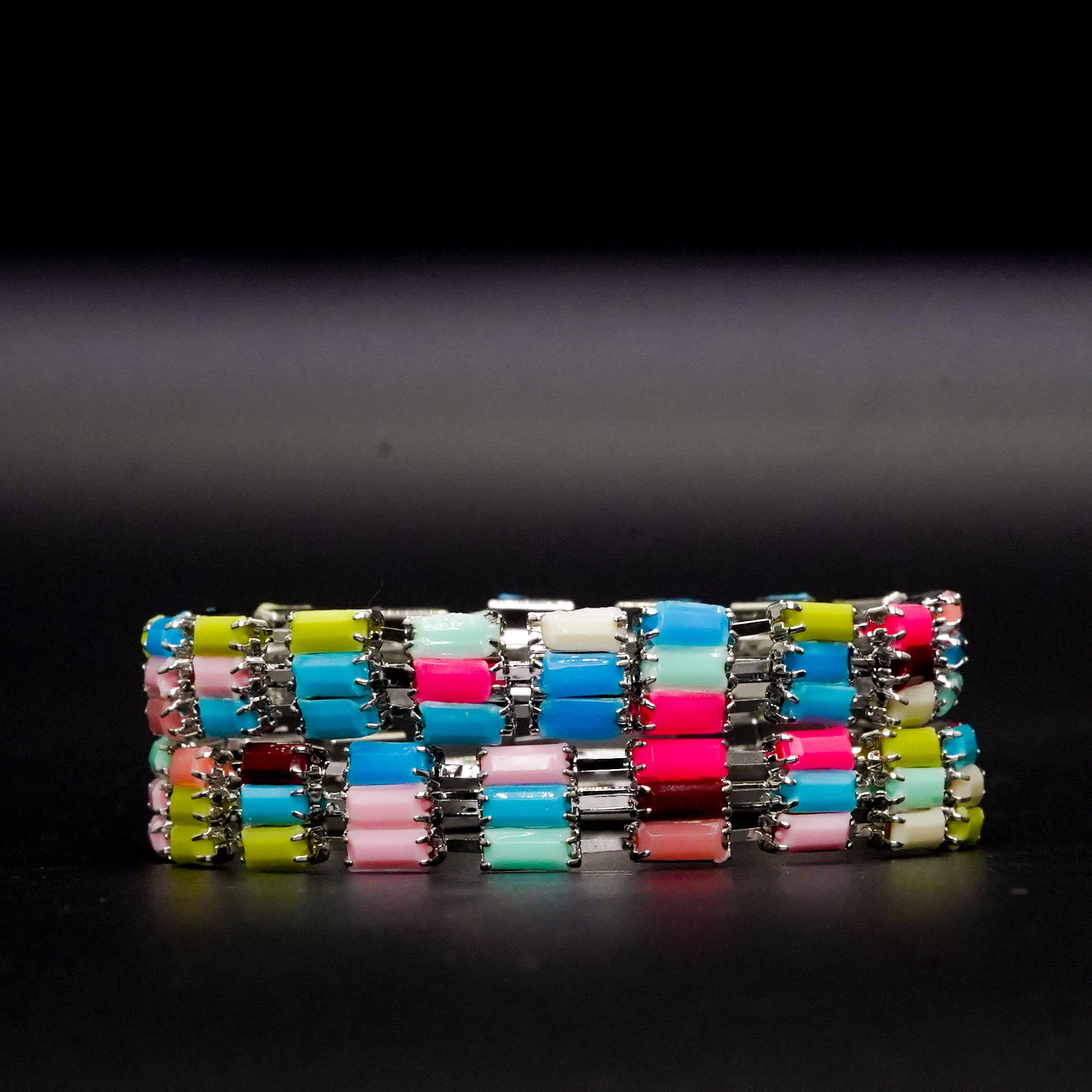 Multi Colour Stone Bangles Silver Set B-02