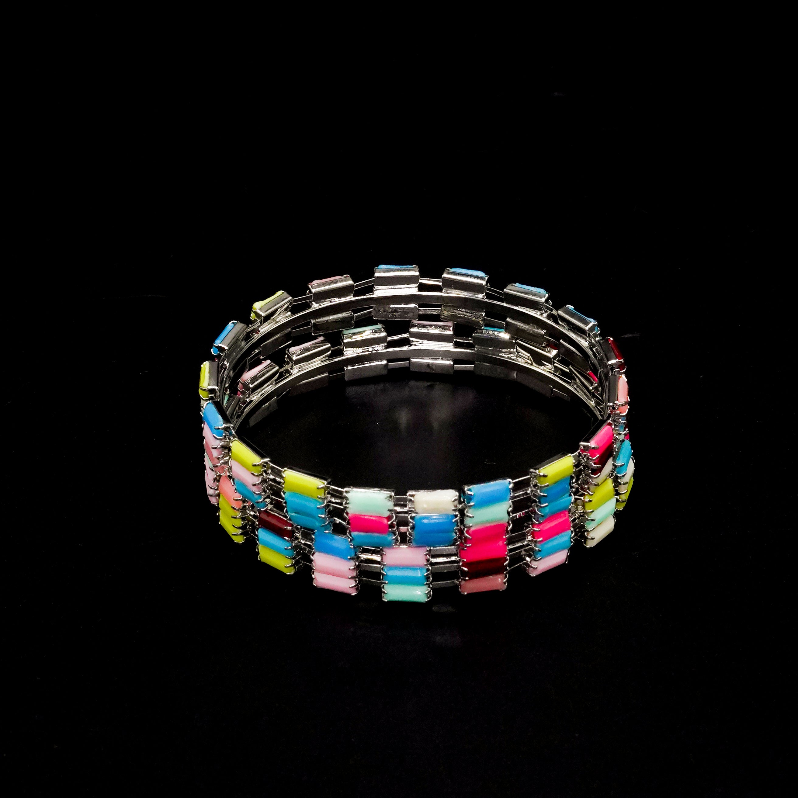 Multi Colour Stone Bangles Silver Set B-02