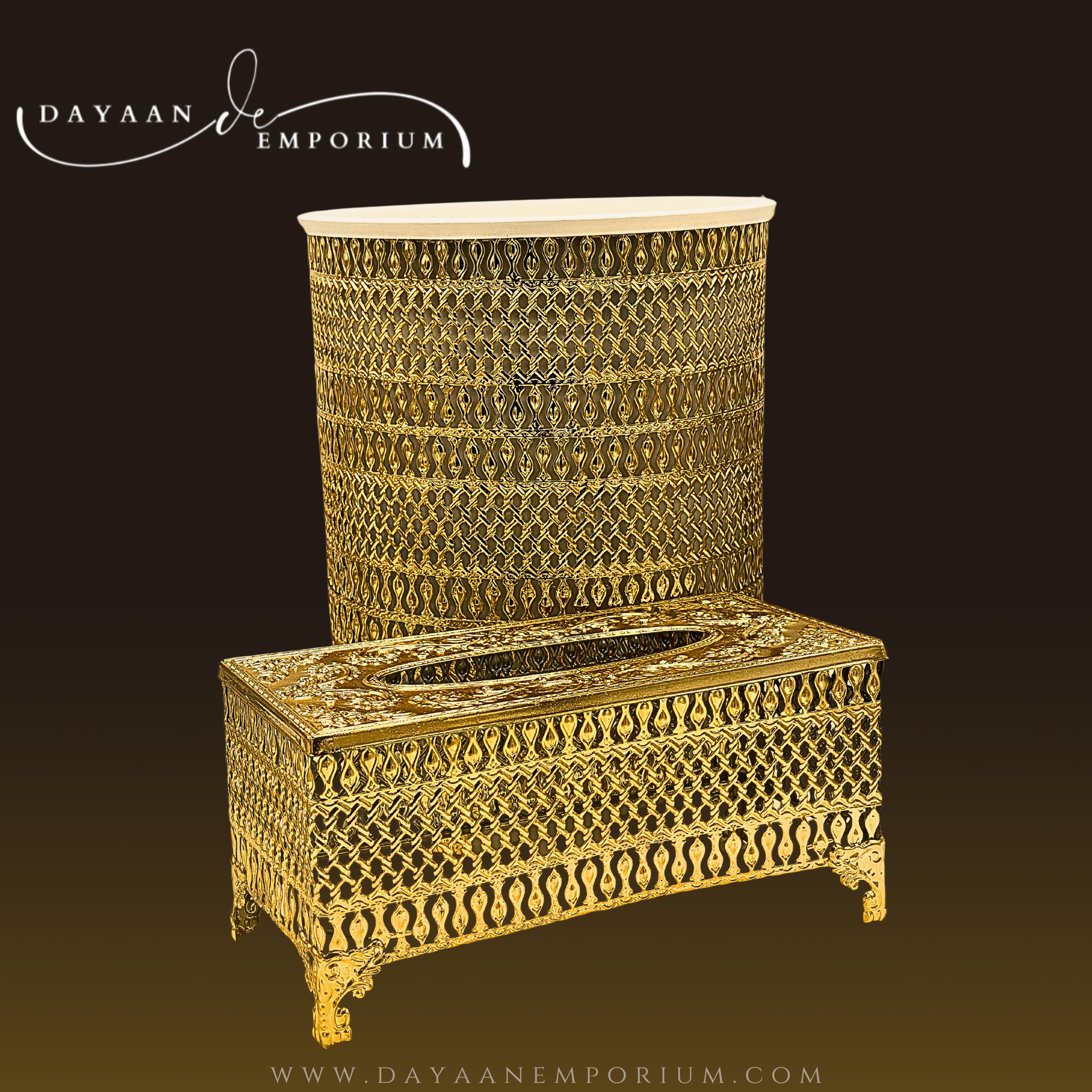 Gold Fancy Plated Dustbin and Tissue Box Set CH 18