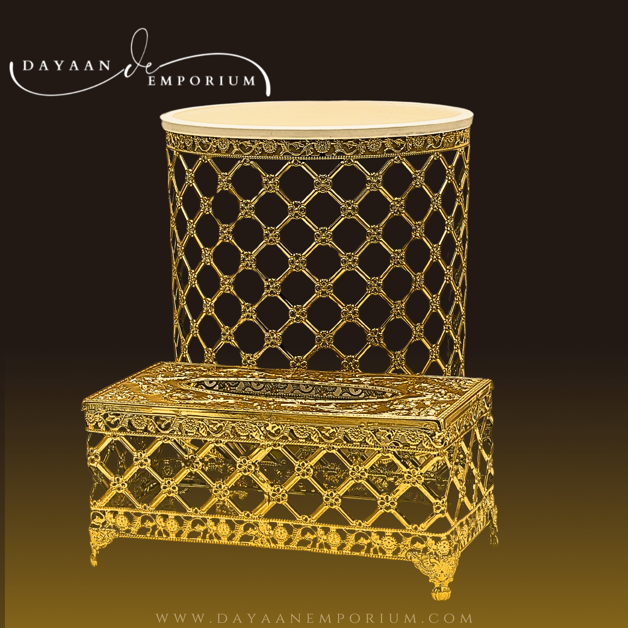 Gold Fancy Plated Dustbin and Tissue Box Set CH 17