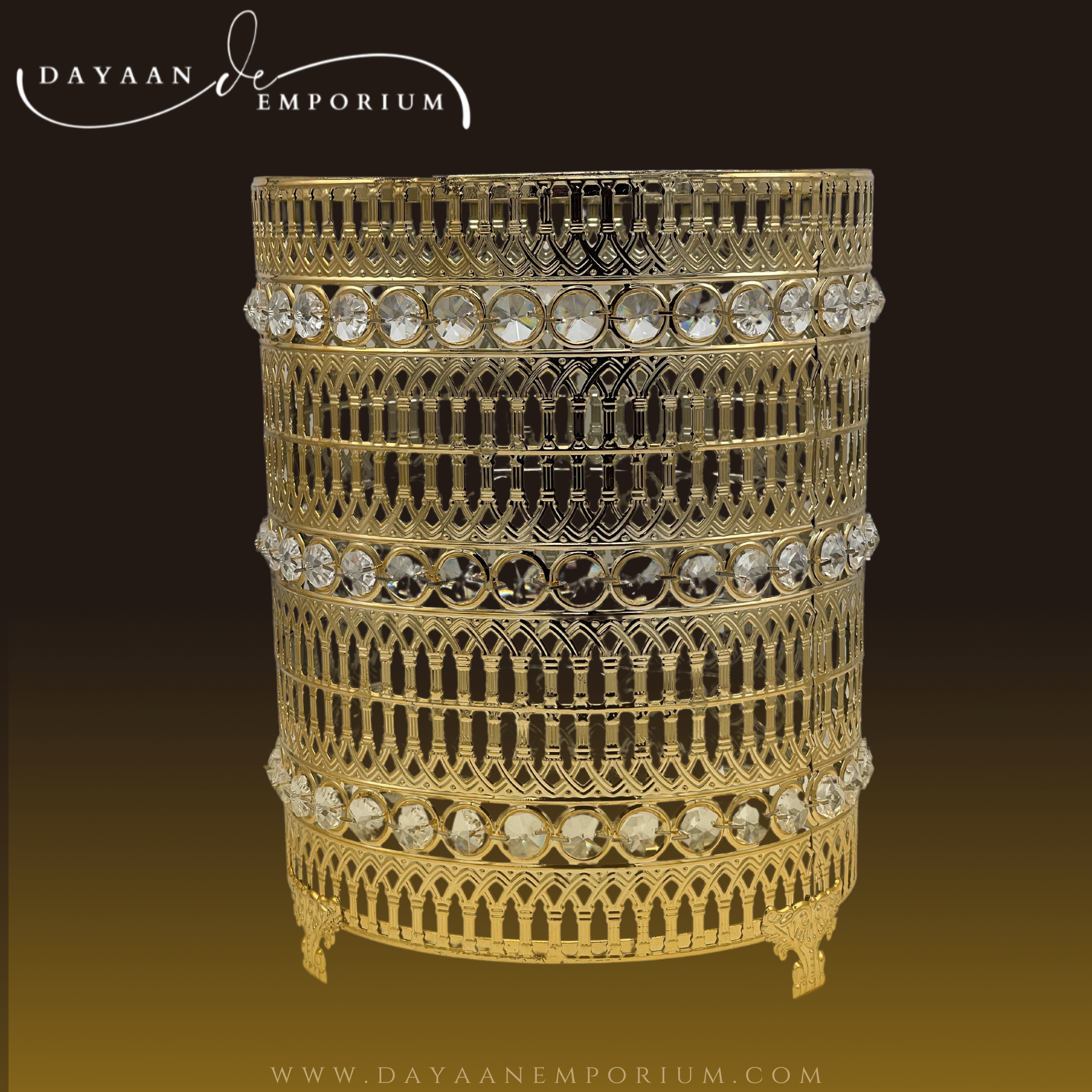 Gold Fancy Plated Dustbin and Tissue Crystal Box Set CH 15