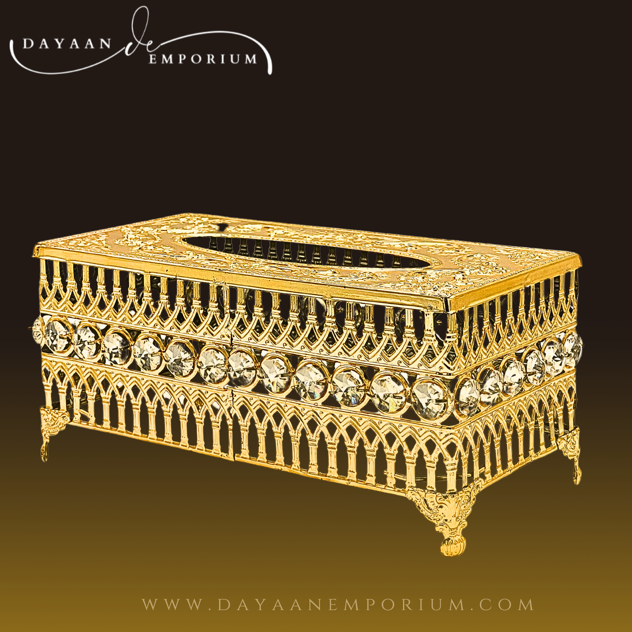 Gold Fancy Plated Dustbin and Tissue Crystal Box Set CH 15