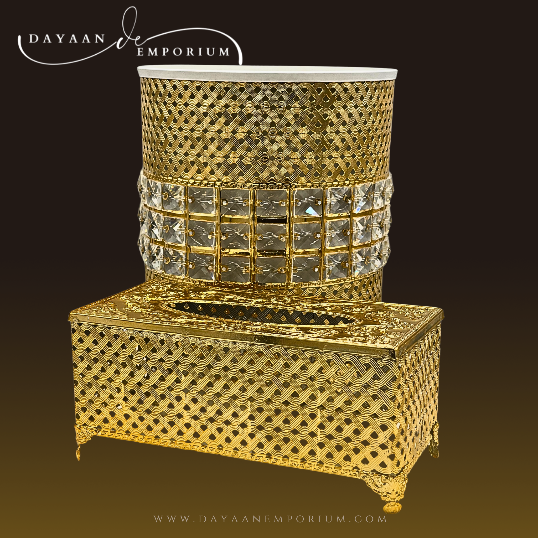 Gold Fancy Plated Dustbin and Tissue Box Crystal Set CH 20