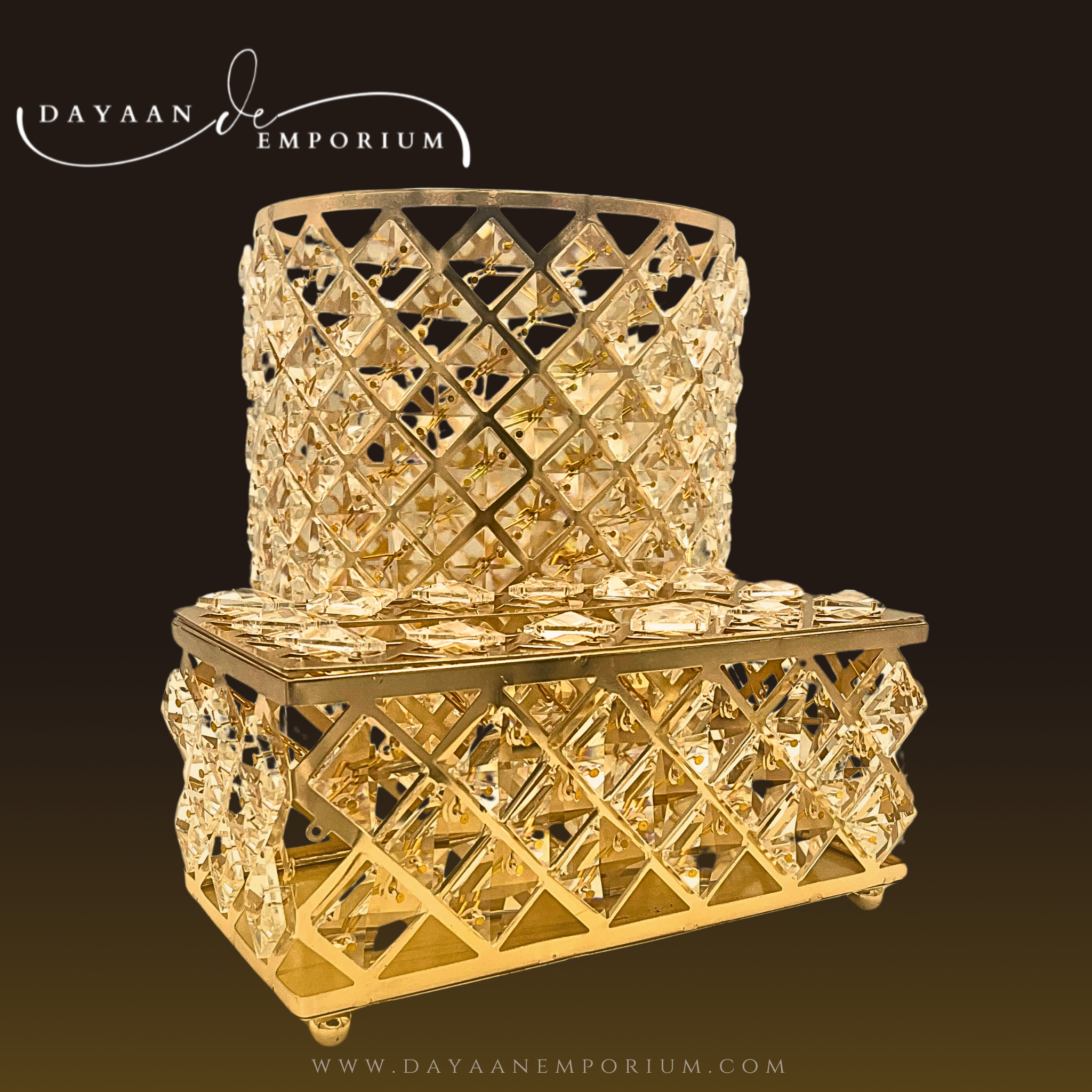 Gold Fancy Plated Crystals Dustbin and Tissue Box Set CH 14