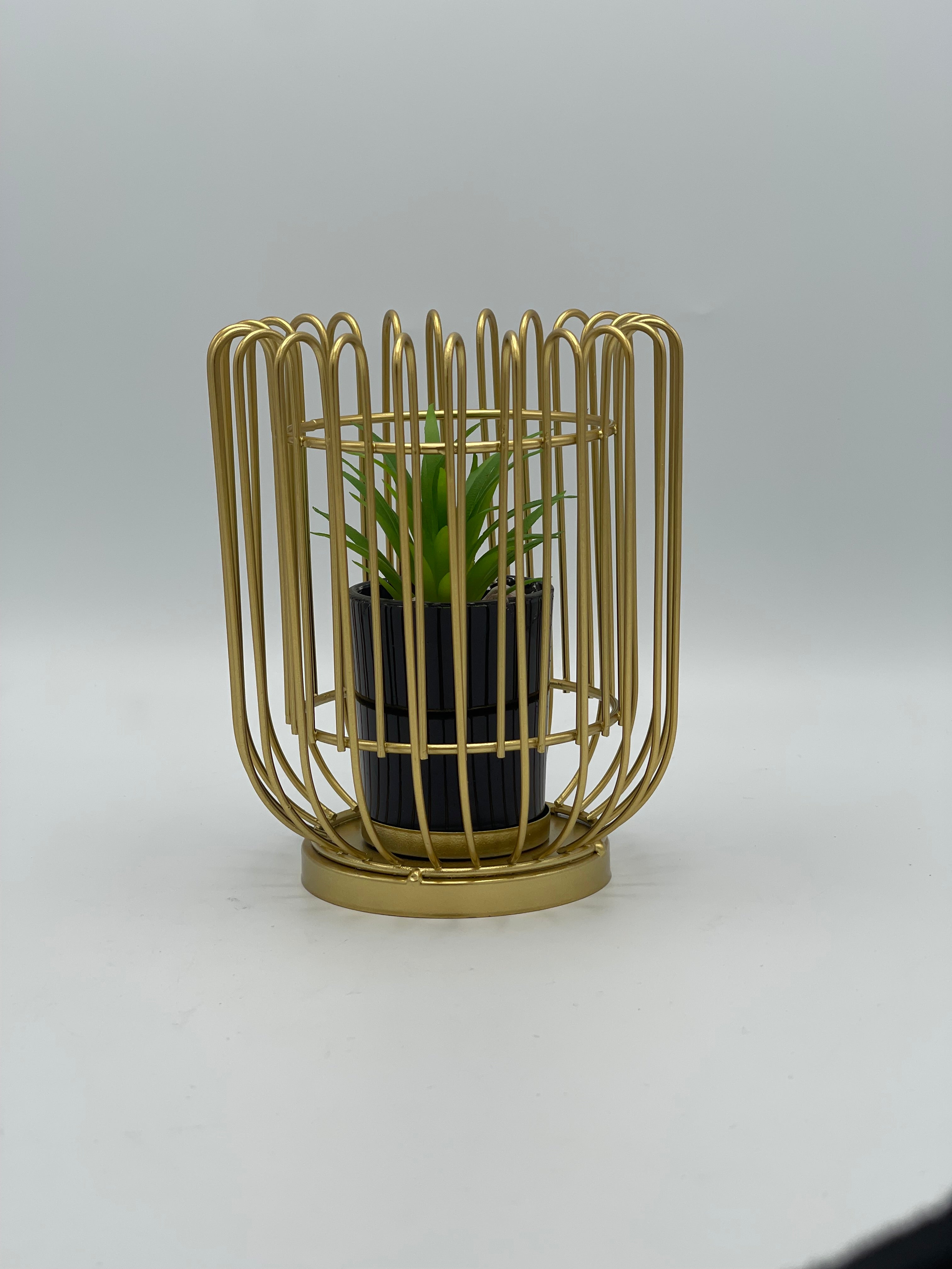 Home Decor Metal Alloy Geometric Cage Style Potted Centerpiece Small RK 6  Size (6x5)