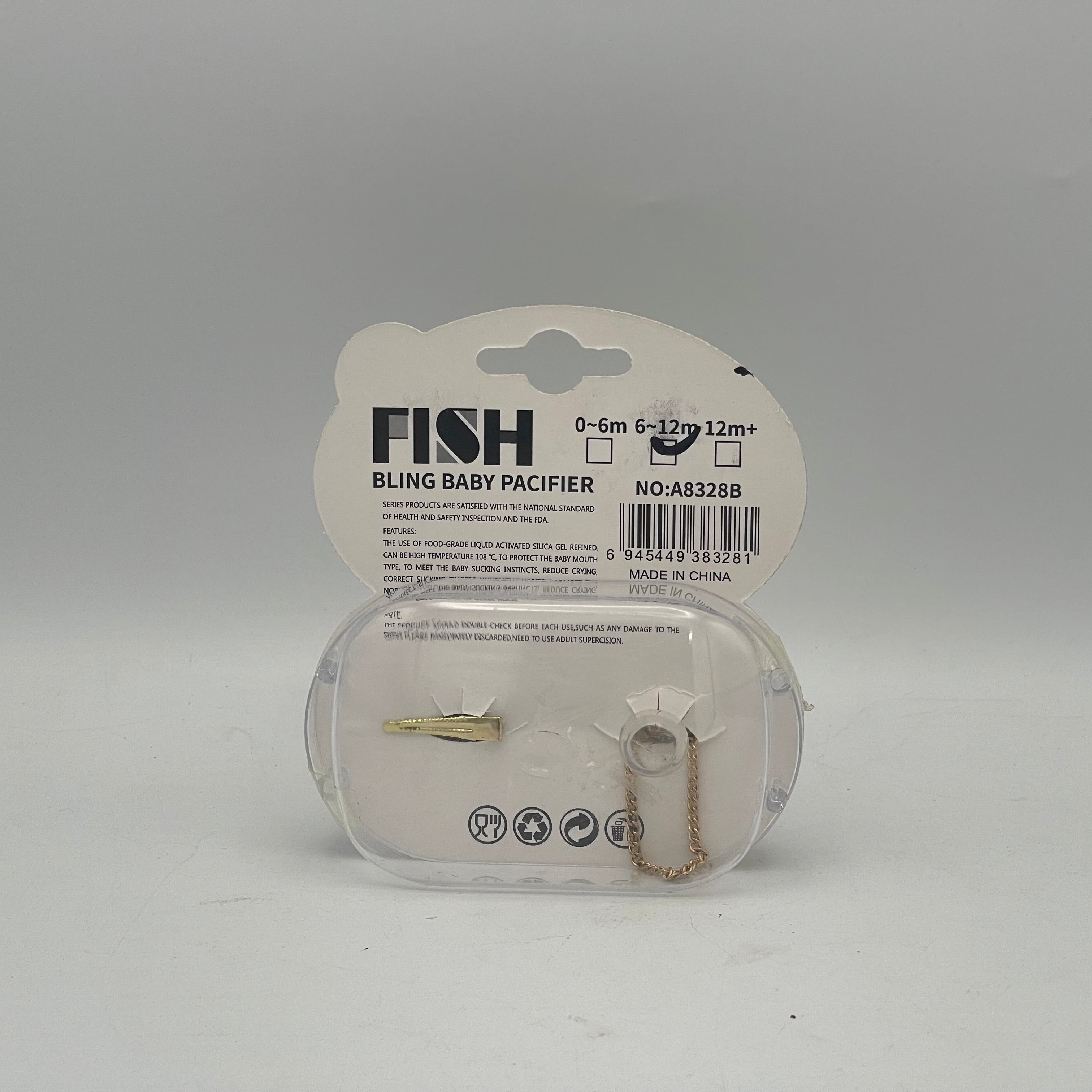 Fish Baby Bling Pacifier With Chain & Clip P-1