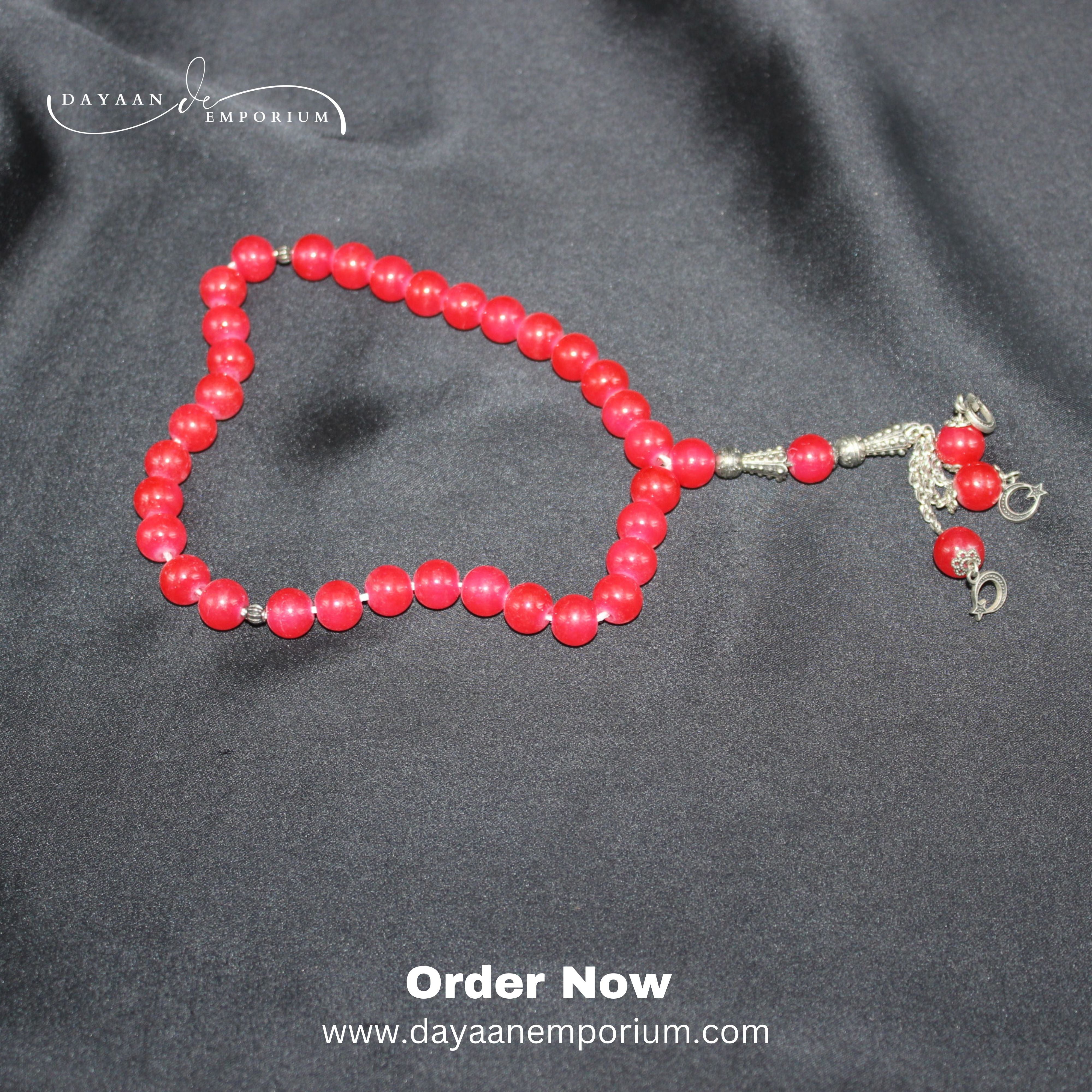 Red Aqeeq Crystal Tasbeeh 33 Beads