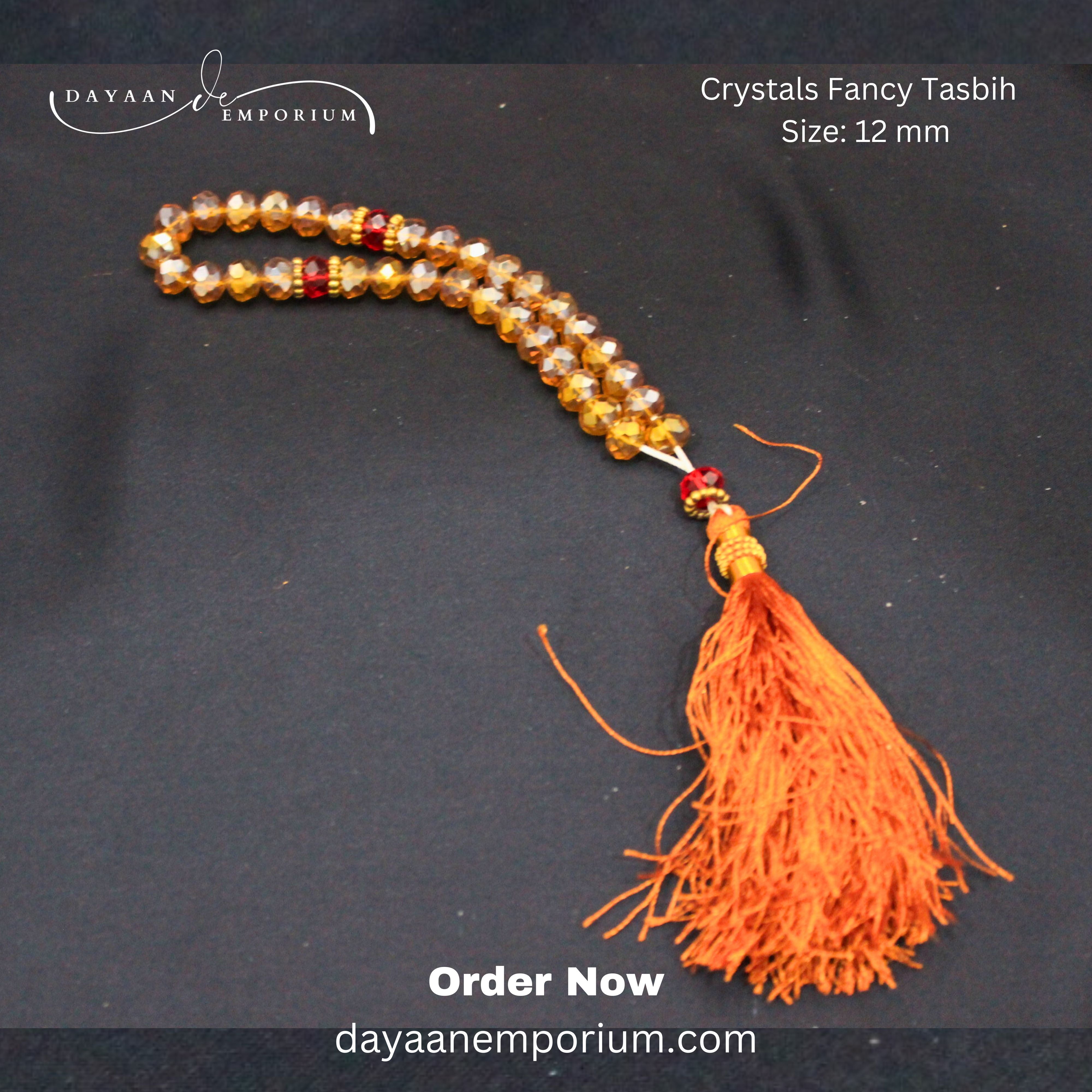 Crystals Fancy Tasbih 33 Beads Golden Colour 12pc