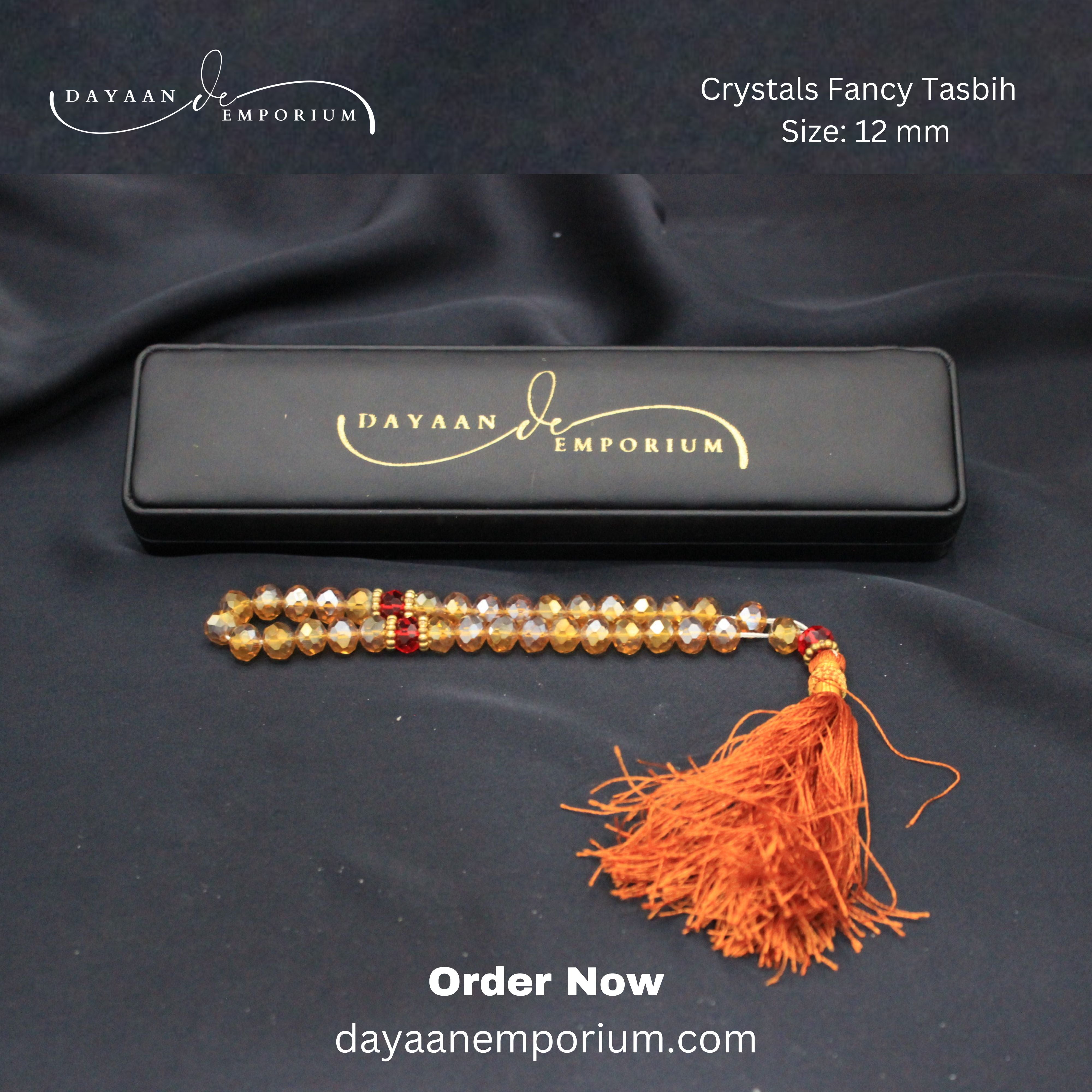 Crystals Fancy Tasbih 33 Beads Golden Colour 12pc