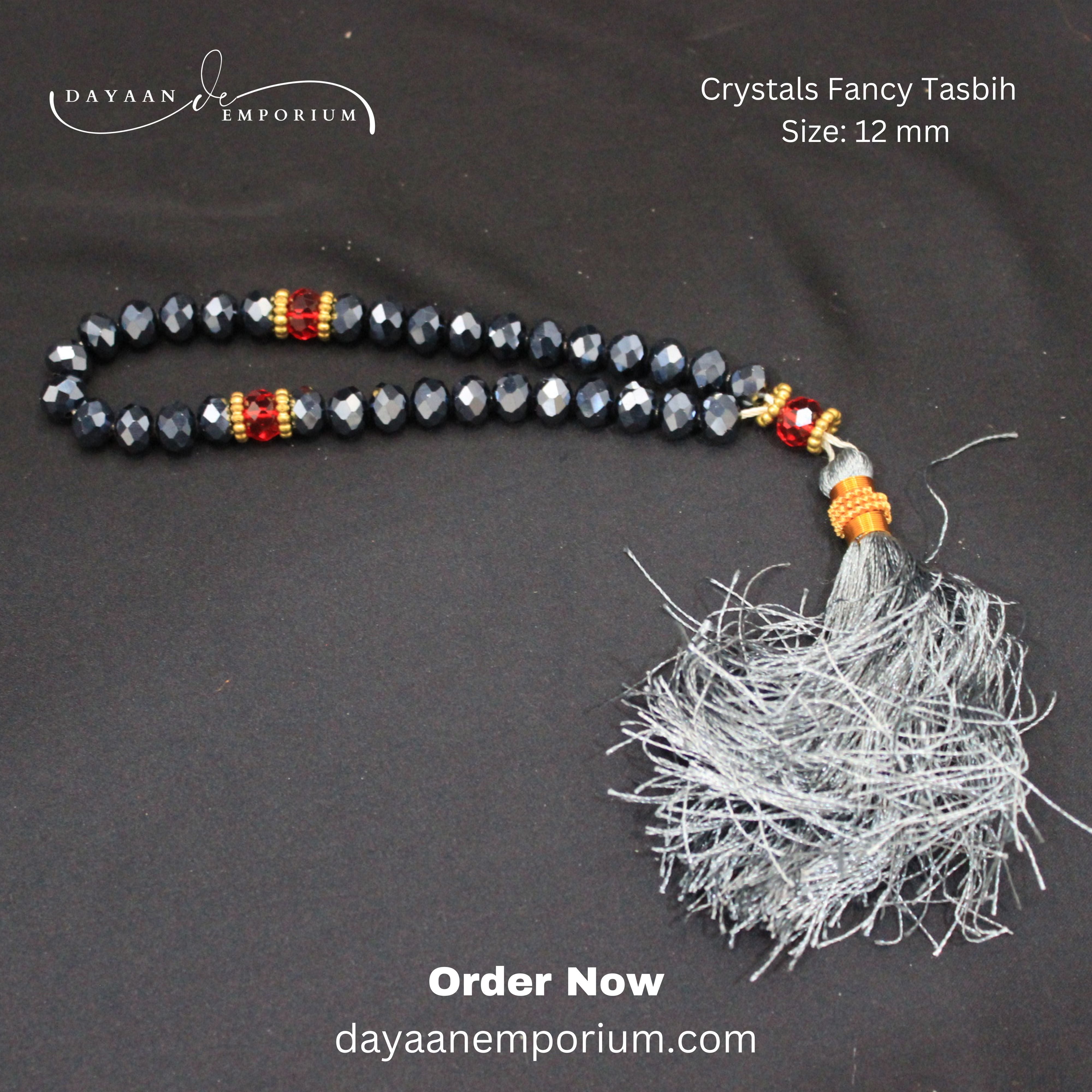 Crystals Fancy Tasbih 33 Beads Gray Colour