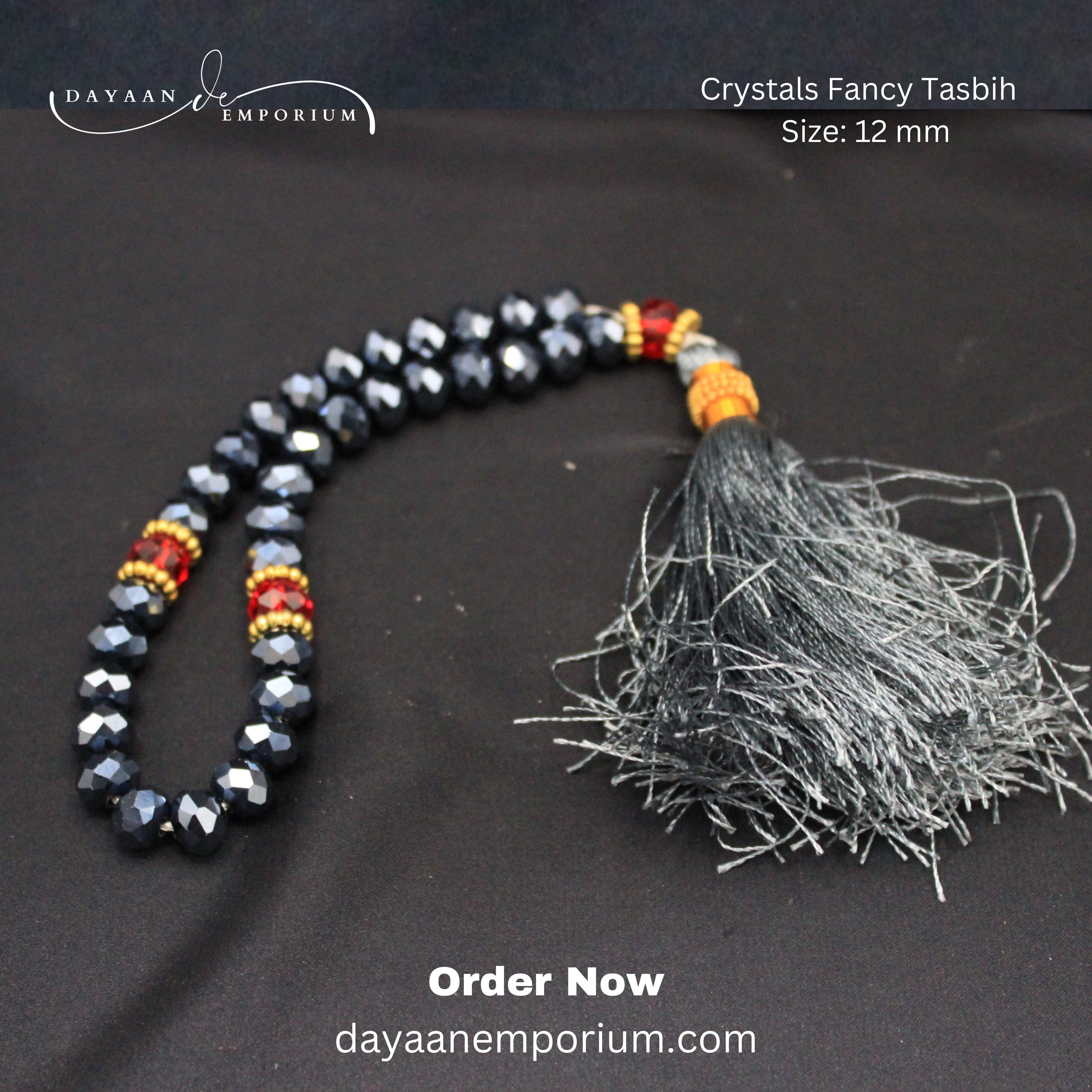 Crystals Fancy Tasbih 33 Beads Gray Colour