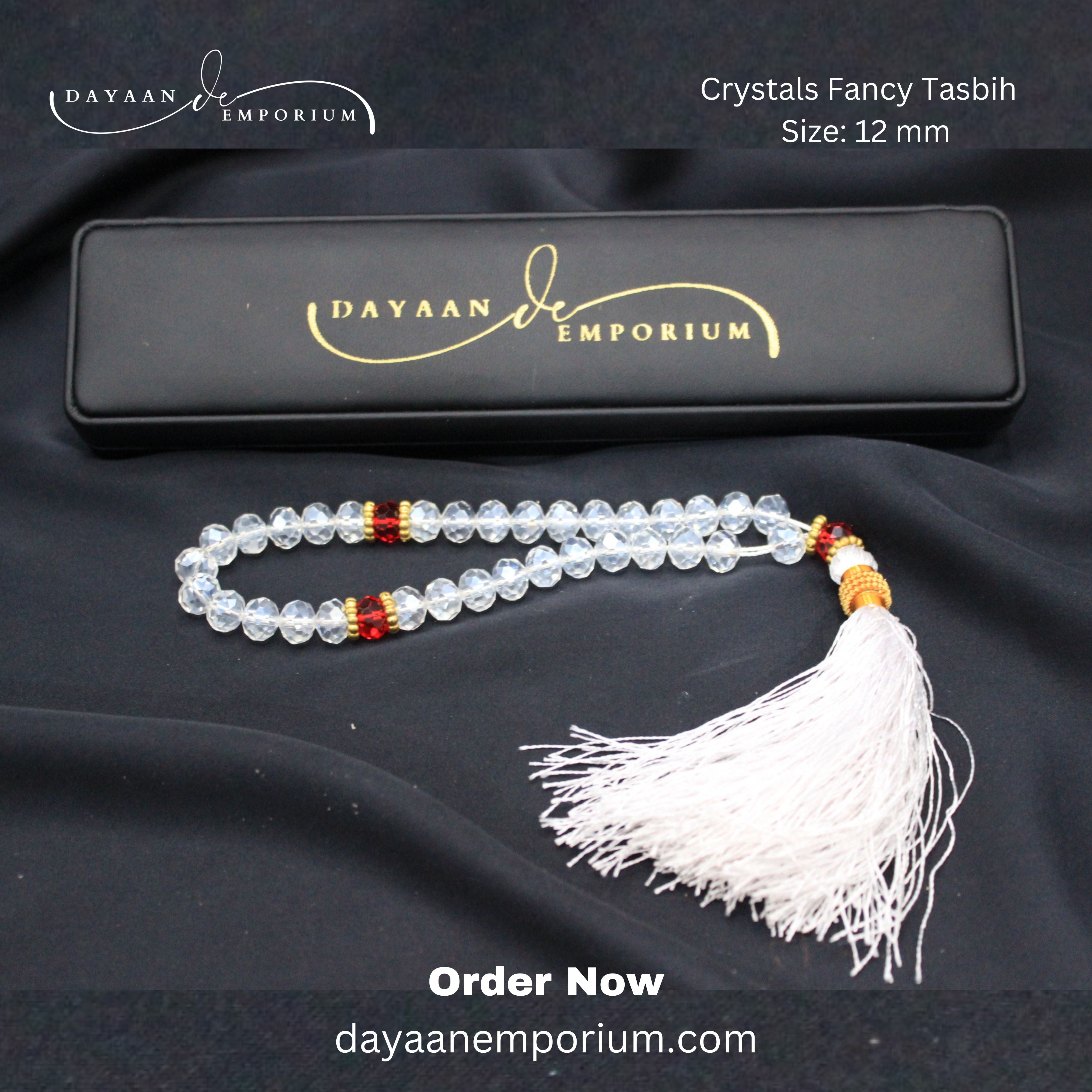 Crystals Fancy Tasbih 33 Beads White Colour 12pc