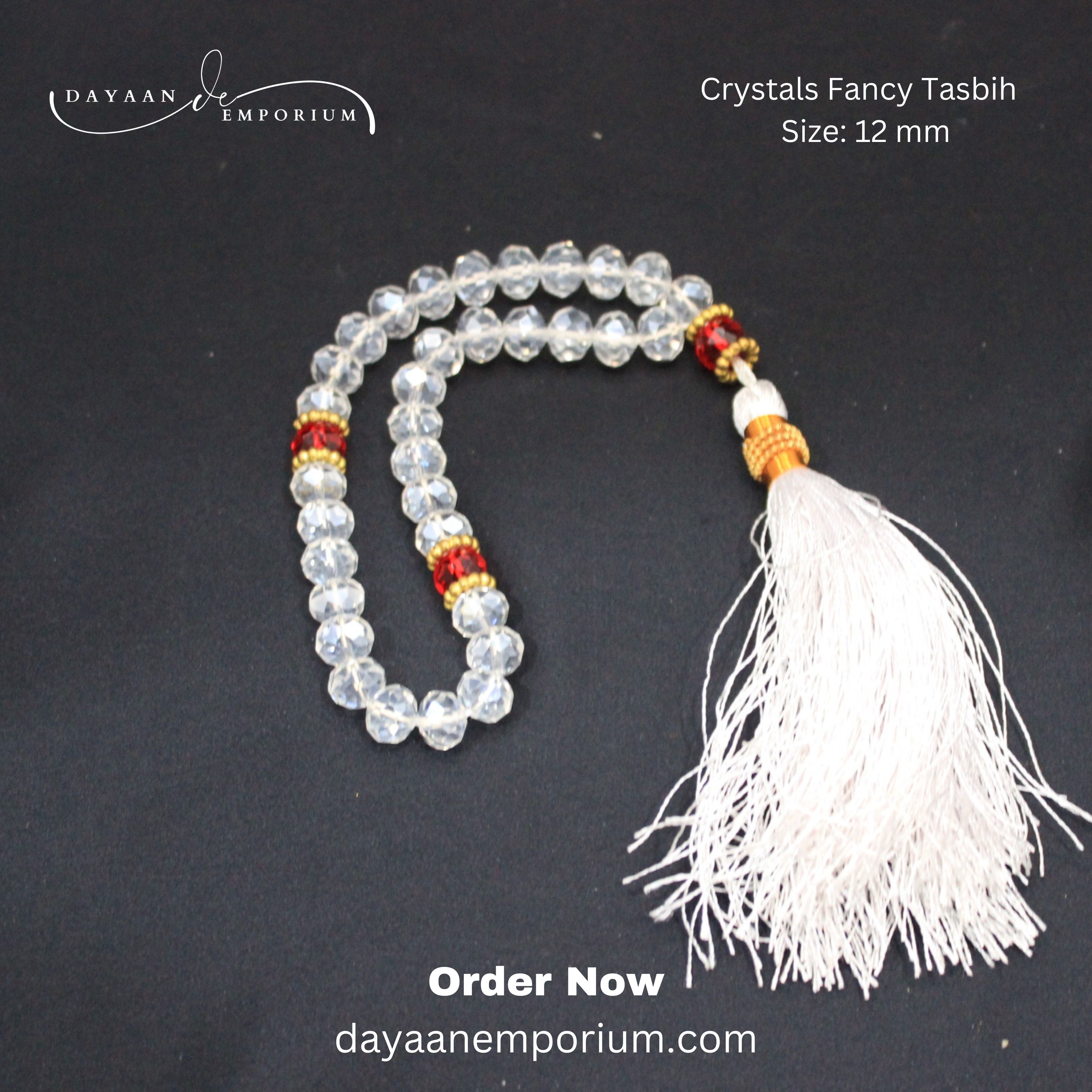 Crystals Fancy Tasbih 33 Beads White Colour 12pc