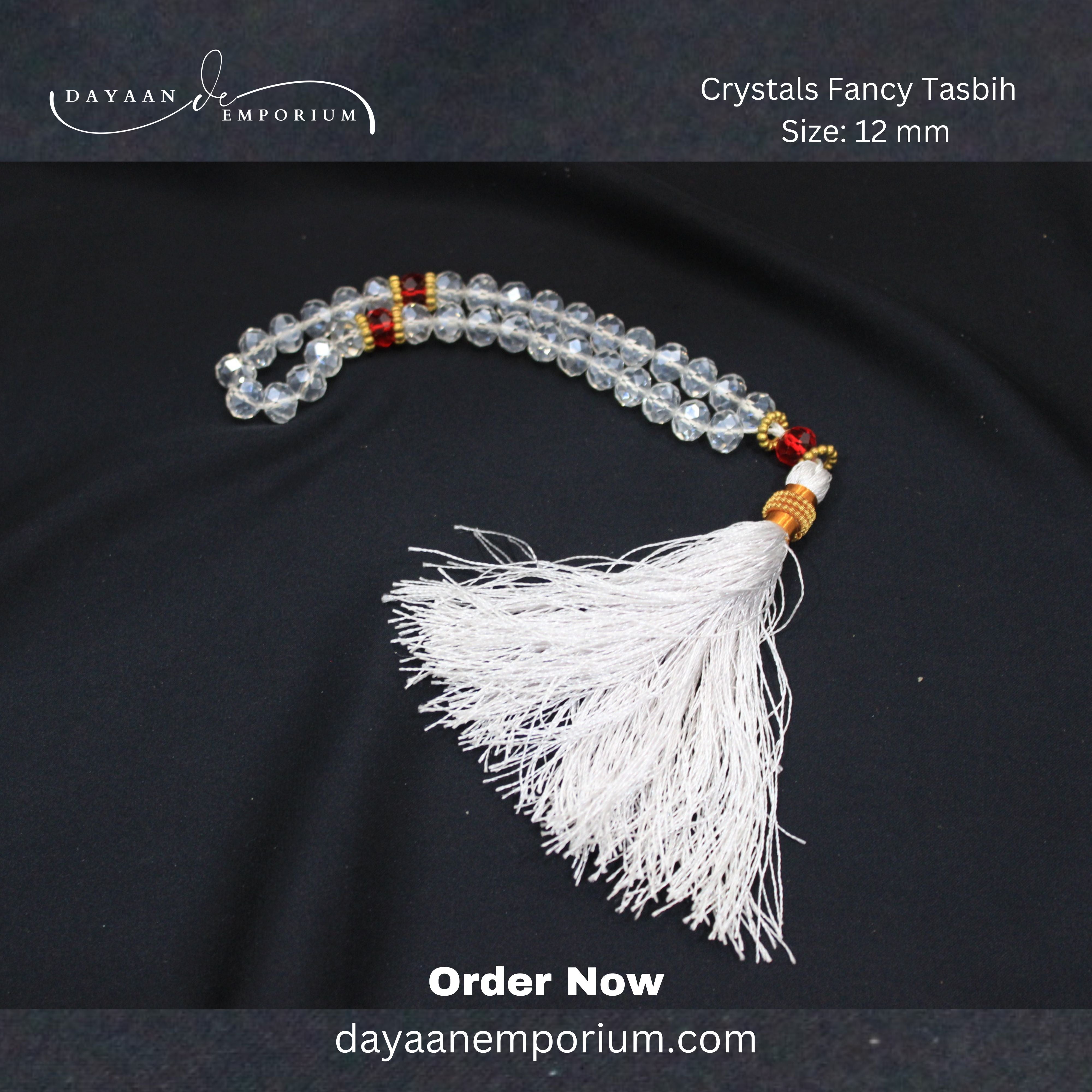 Crystals Fancy Tasbih 33 Beads White Colour 12pc