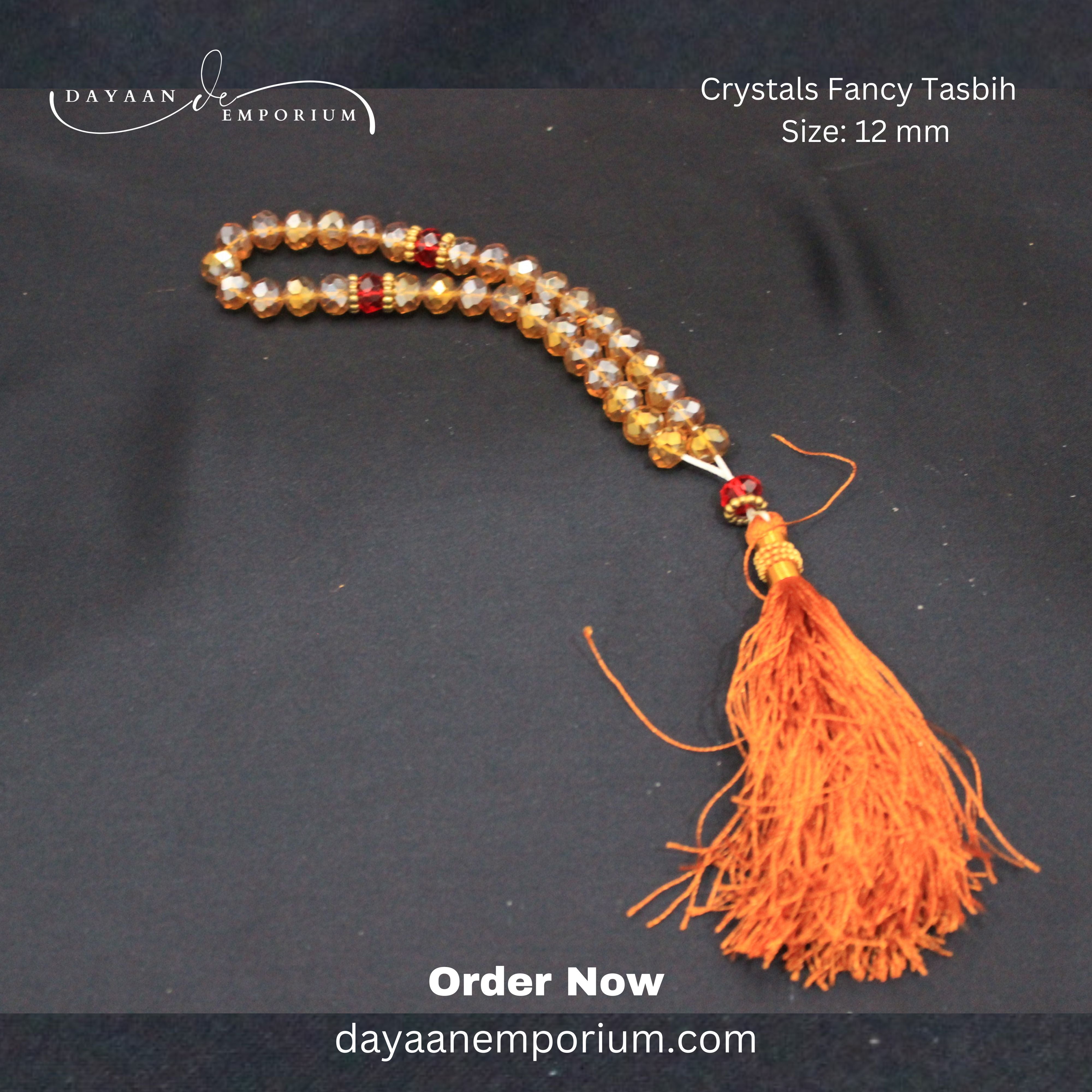 Crystals Fancy Tasbih 33 Beads Golden Colour 12pc